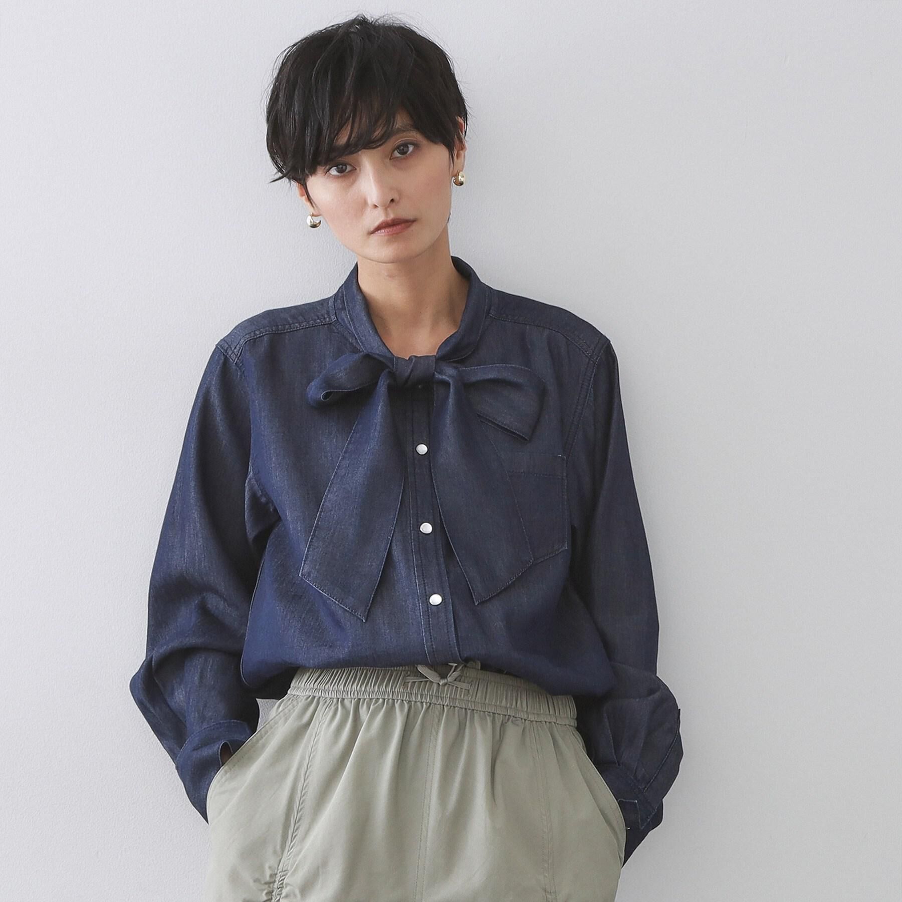 OPAQUE.CLIP「セルロース混デニムボウタイブラウス【洗濯機OK】」|シャツ・ブラウス|