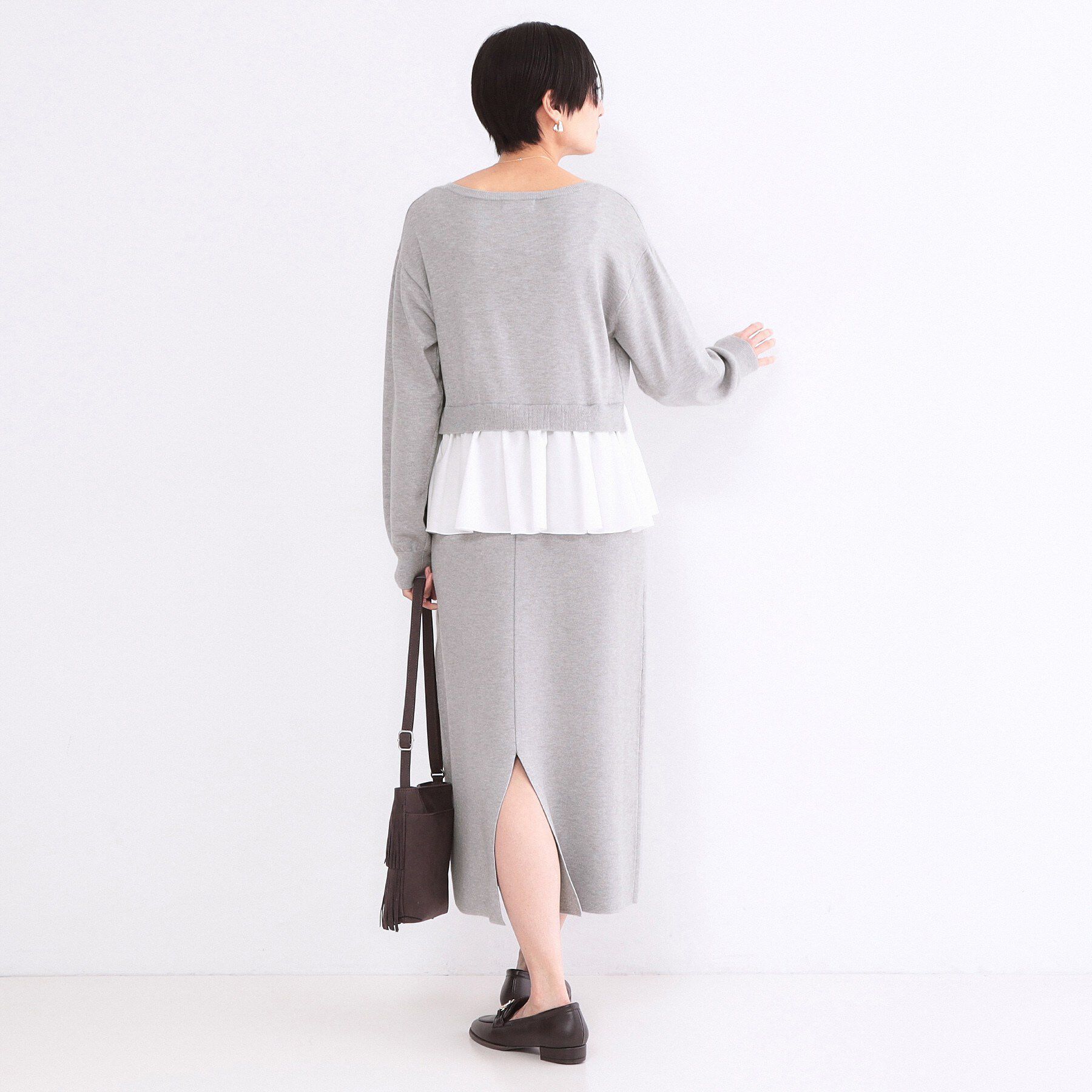 OPAQUE.CLIP「ペプラムドッキングニットワンピース【洗濯機OK】」|ワンピース|