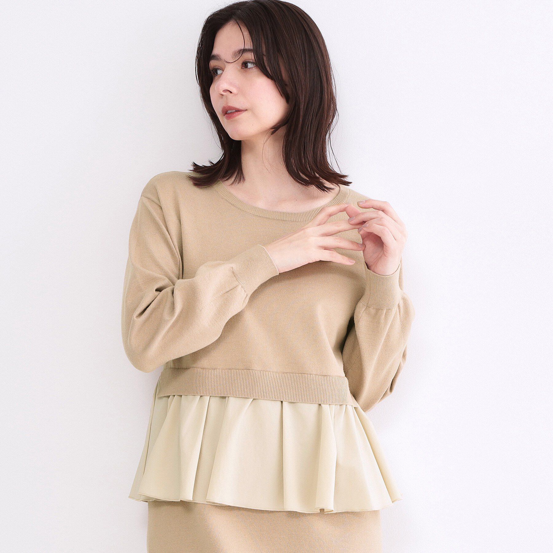 OPAQUE.CLIP「ペプラムドッキングニットワンピース【洗濯機OK】」|ワンピース|