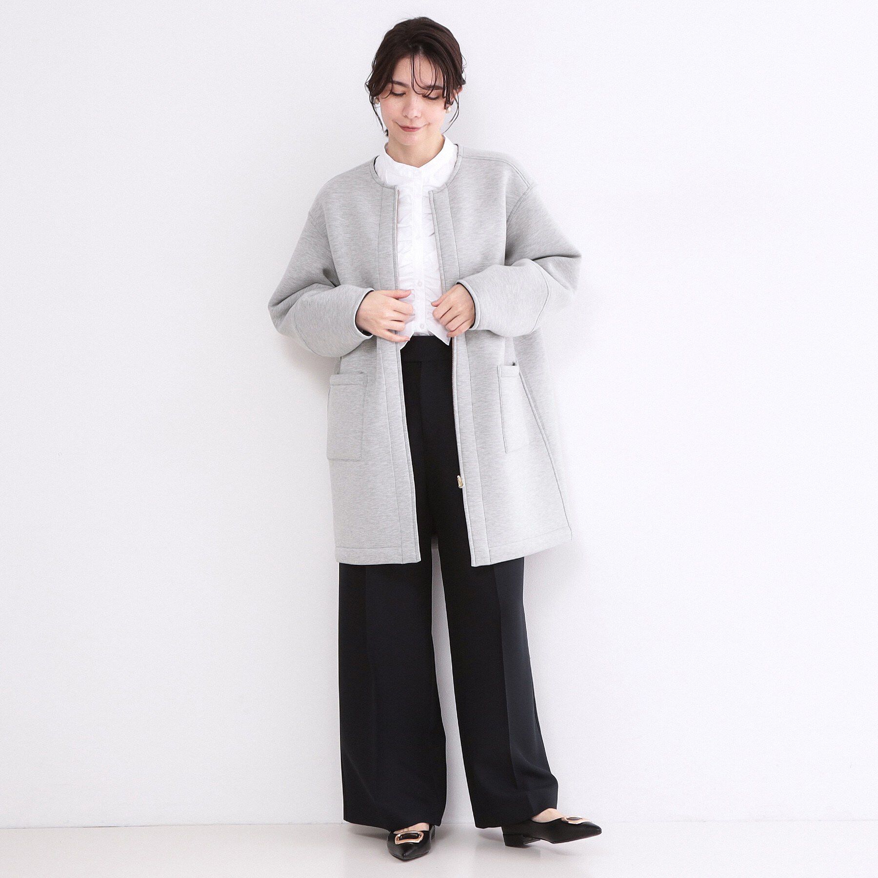 OPAQUE.CLIP「リバーシブル配色ノーカラーコート【洗濯機OK】」|ノーカラーコート|