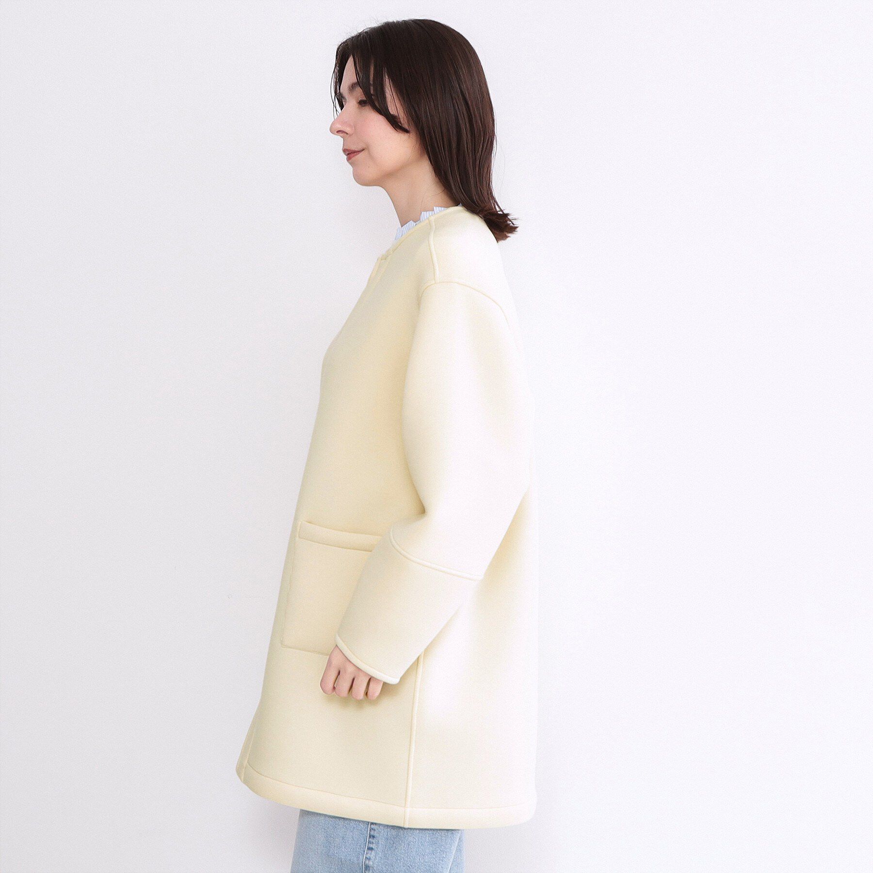 OPAQUE.CLIP「リバーシブル配色ノーカラーコート【洗濯機OK】」|ノーカラーコート|