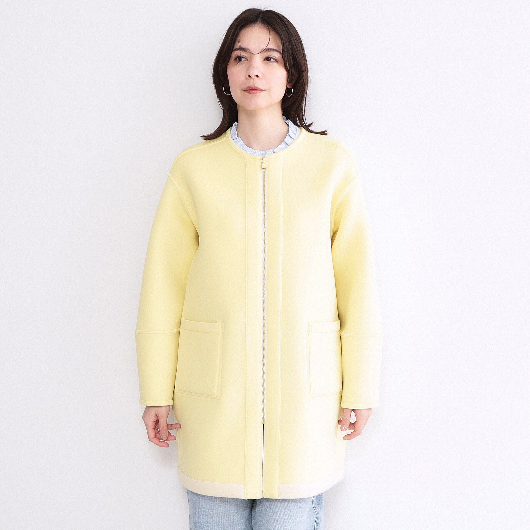 OPAQUE.CLIP「リバーシブル配色ノーカラーコート【洗濯機OK】」|ノーカラーコート|