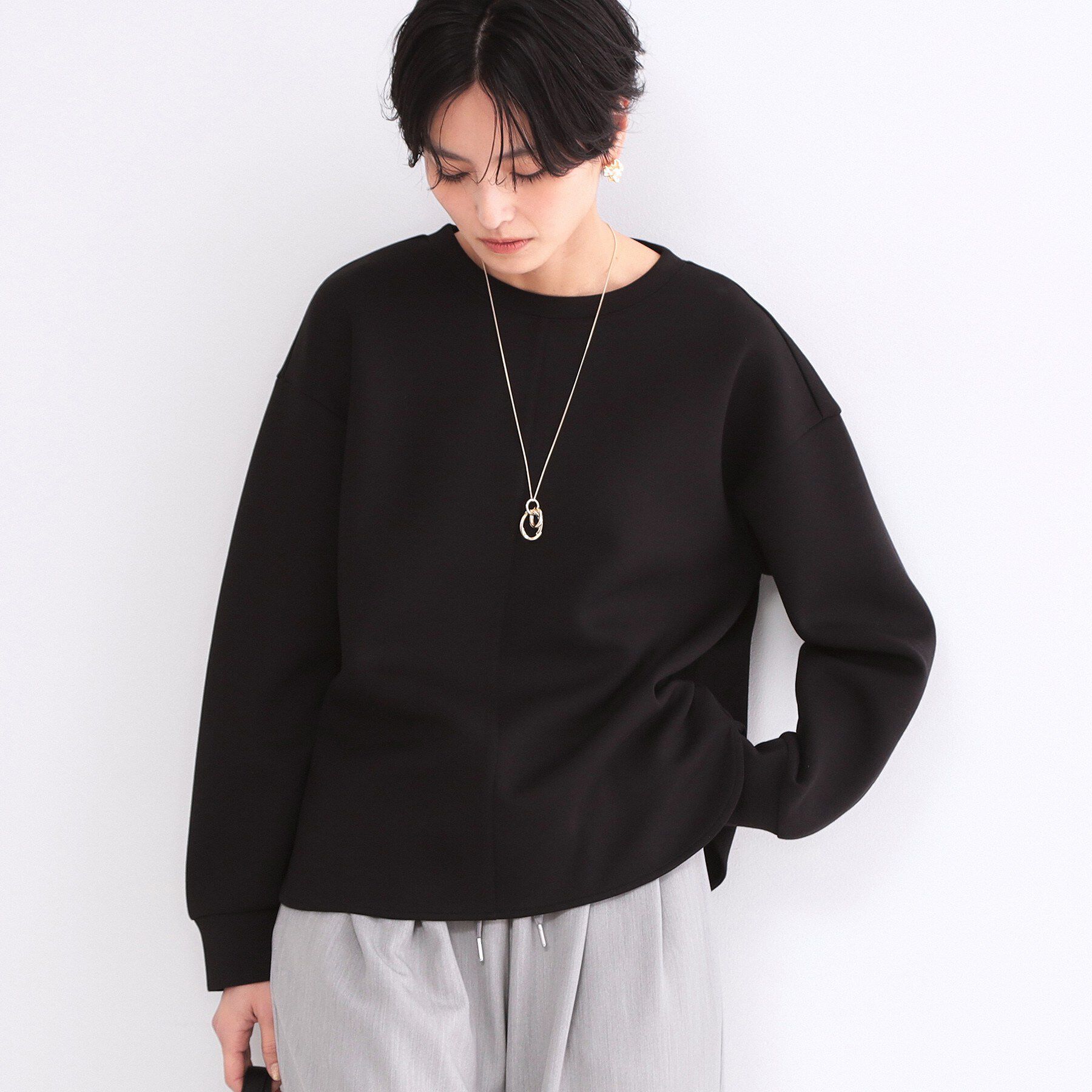 OPAQUE.CLIP「リラクシーボリュームスリーブトップス【洗濯機OK】」|Tシャツ・カットソー|ブラック(019)