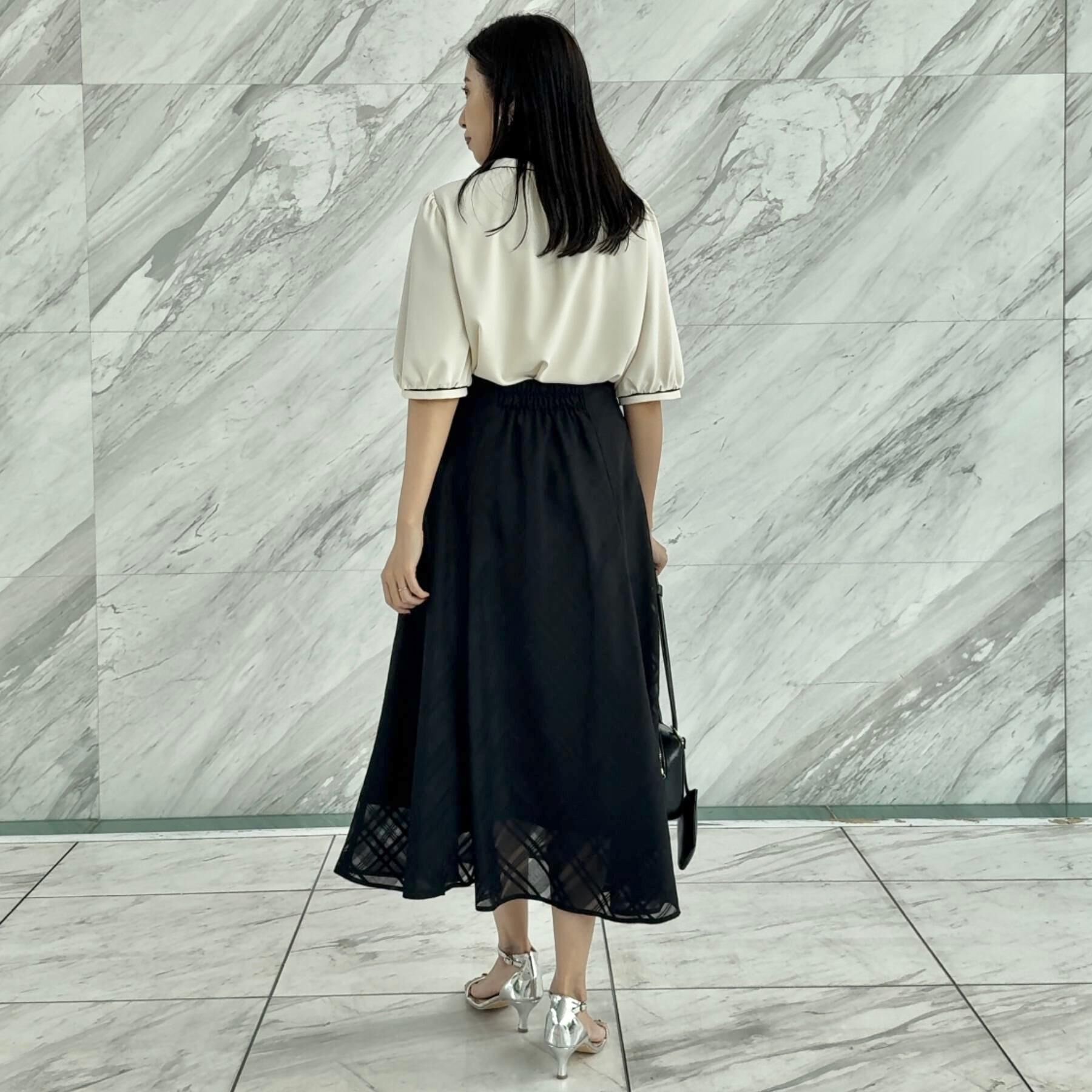 Couture broach「【華やか・5分袖・通勤】配色フリルタイブラウス」|シャツ・ブラウス|