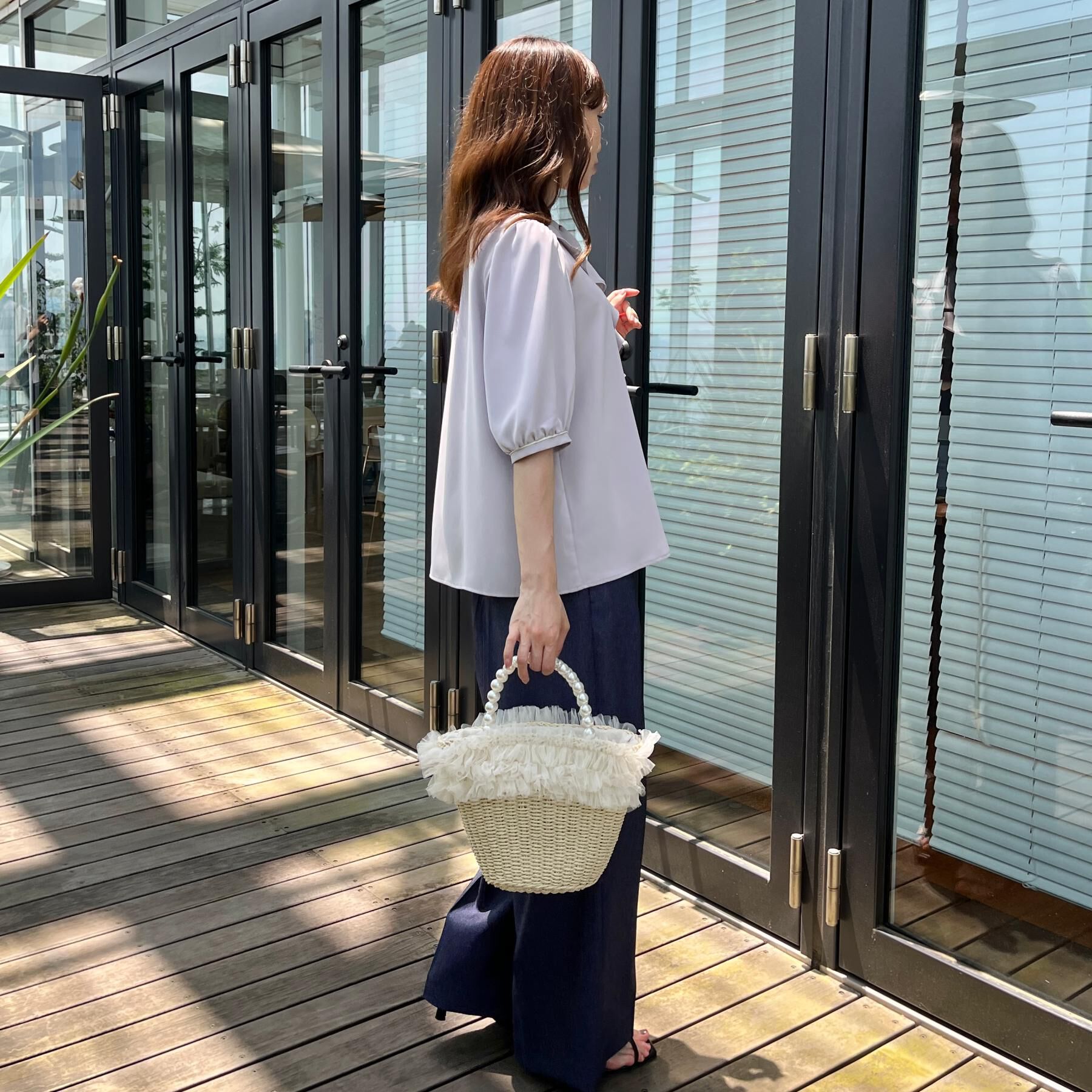 Couture broach「【華やか・5分袖・通勤】配色フリルタイブラウス」|シャツ・ブラウス|