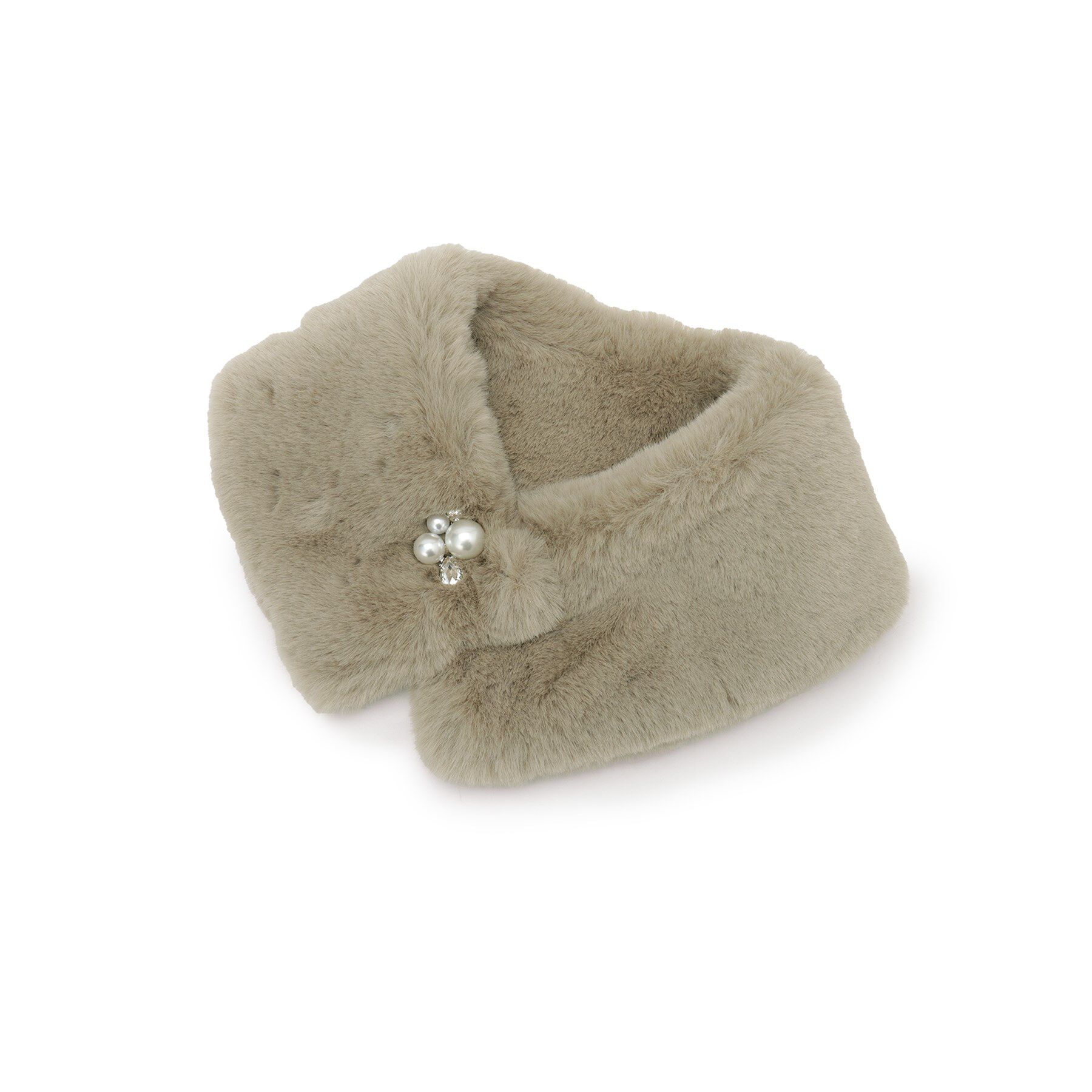 Couture broach「エコファービジューパール調ティペット」|ストール|グレージュ(050)