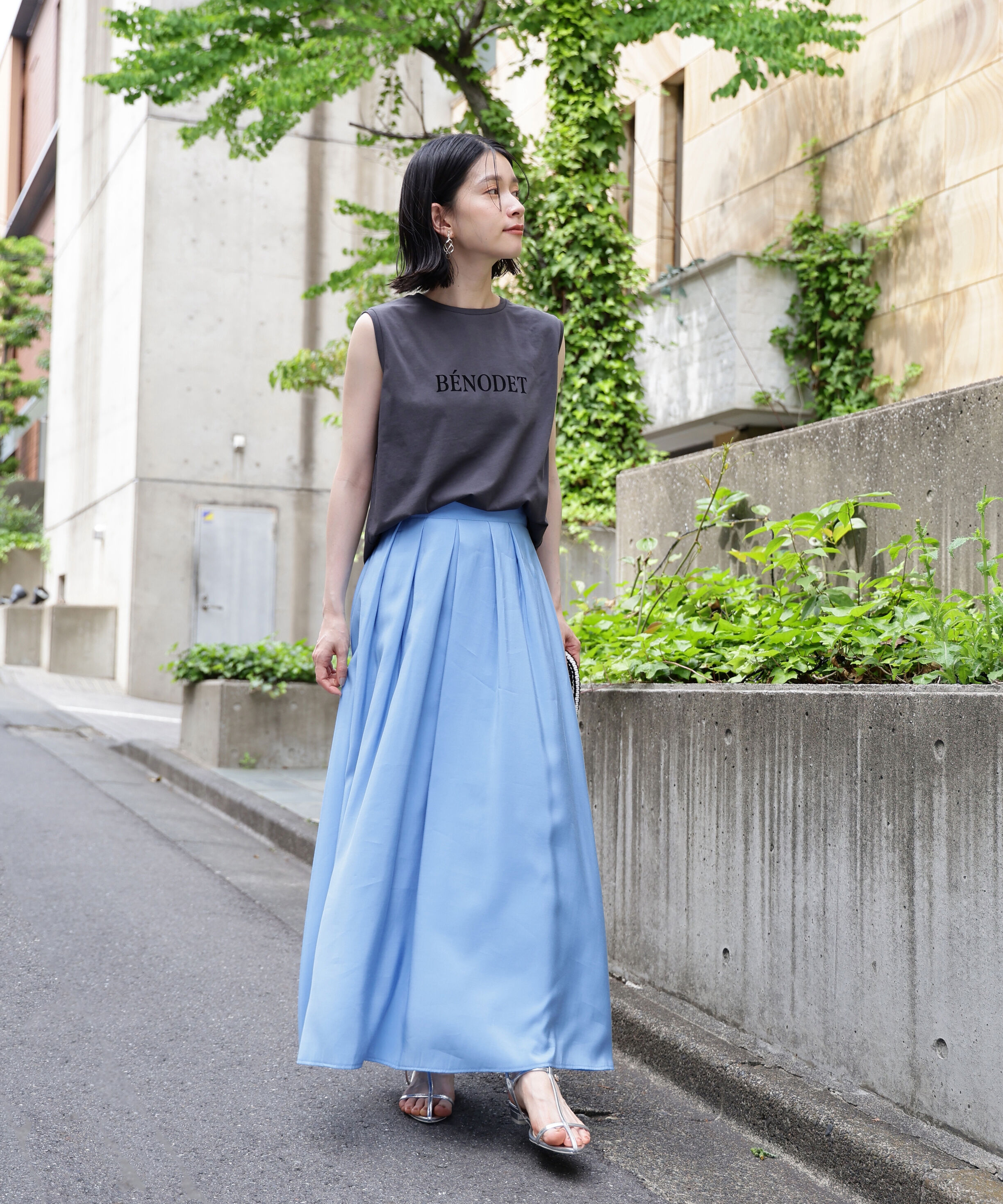  「フロッキープリントノースリーブTシャツ」|Tシャツ・カットソー|