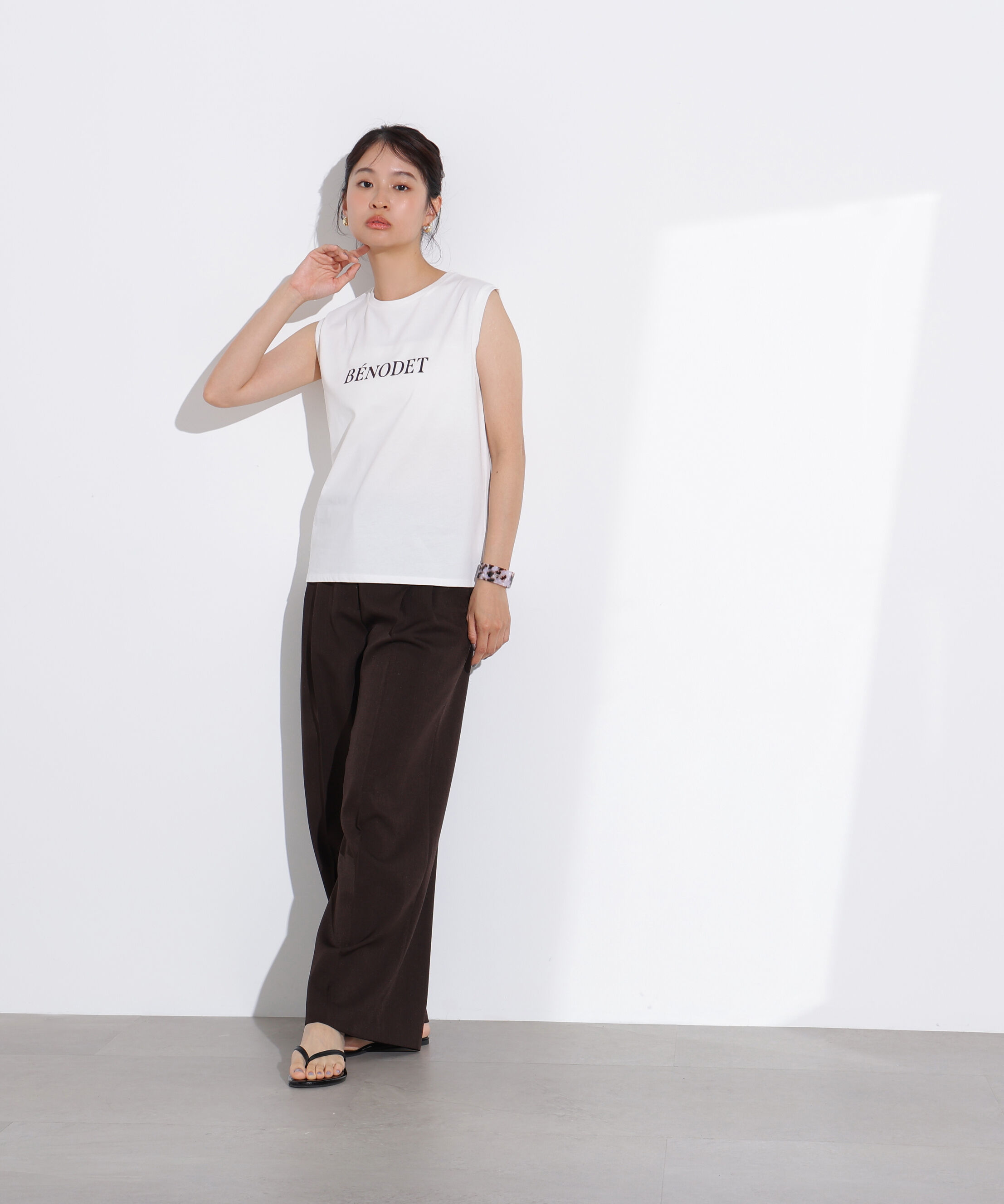  「フロッキープリントノースリーブTシャツ」|Tシャツ・カットソー|