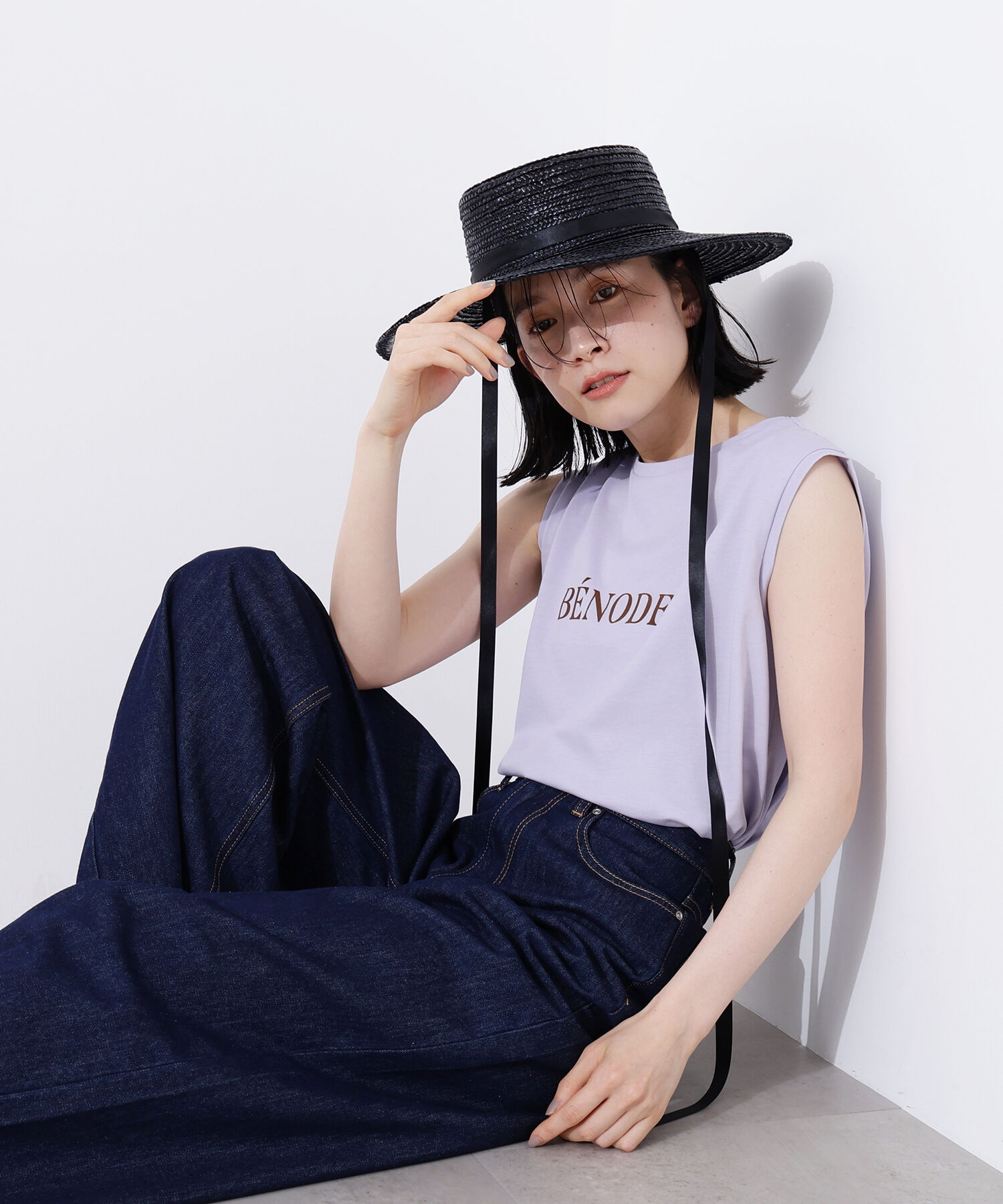  「フロッキープリントノースリーブTシャツ」|Tシャツ・カットソー|