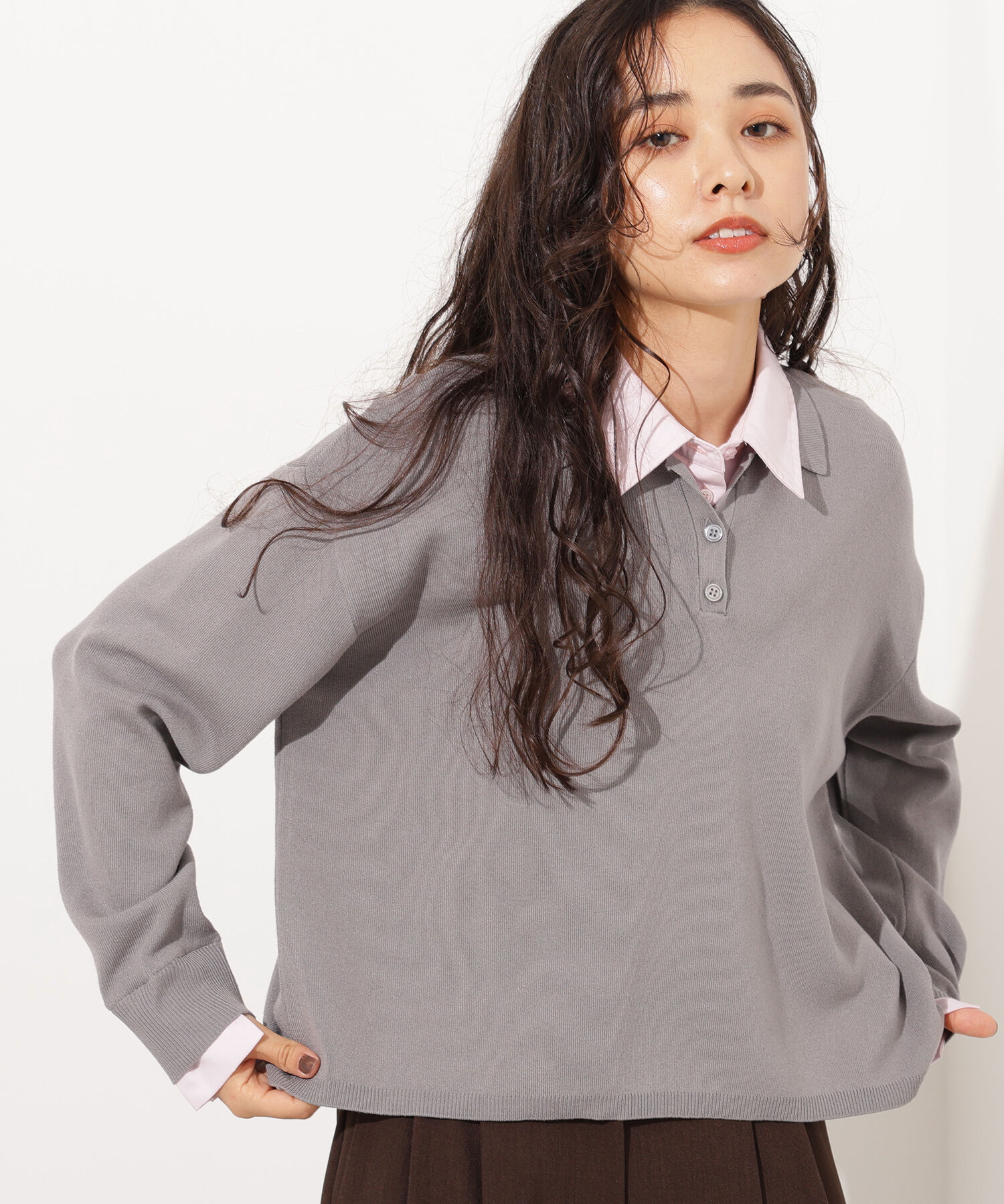  「シャツレイヤード風ニット」|ニット・セーター|