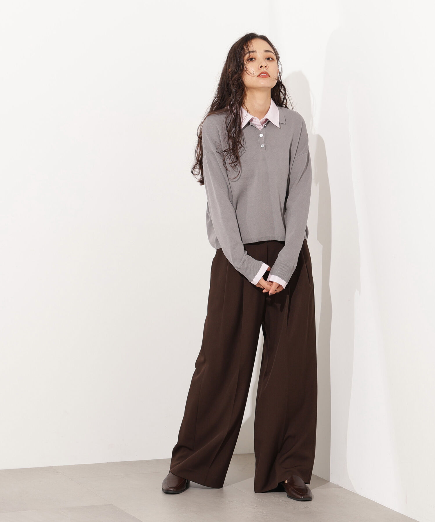  「シャツレイヤード風ニット」|ニット・セーター|