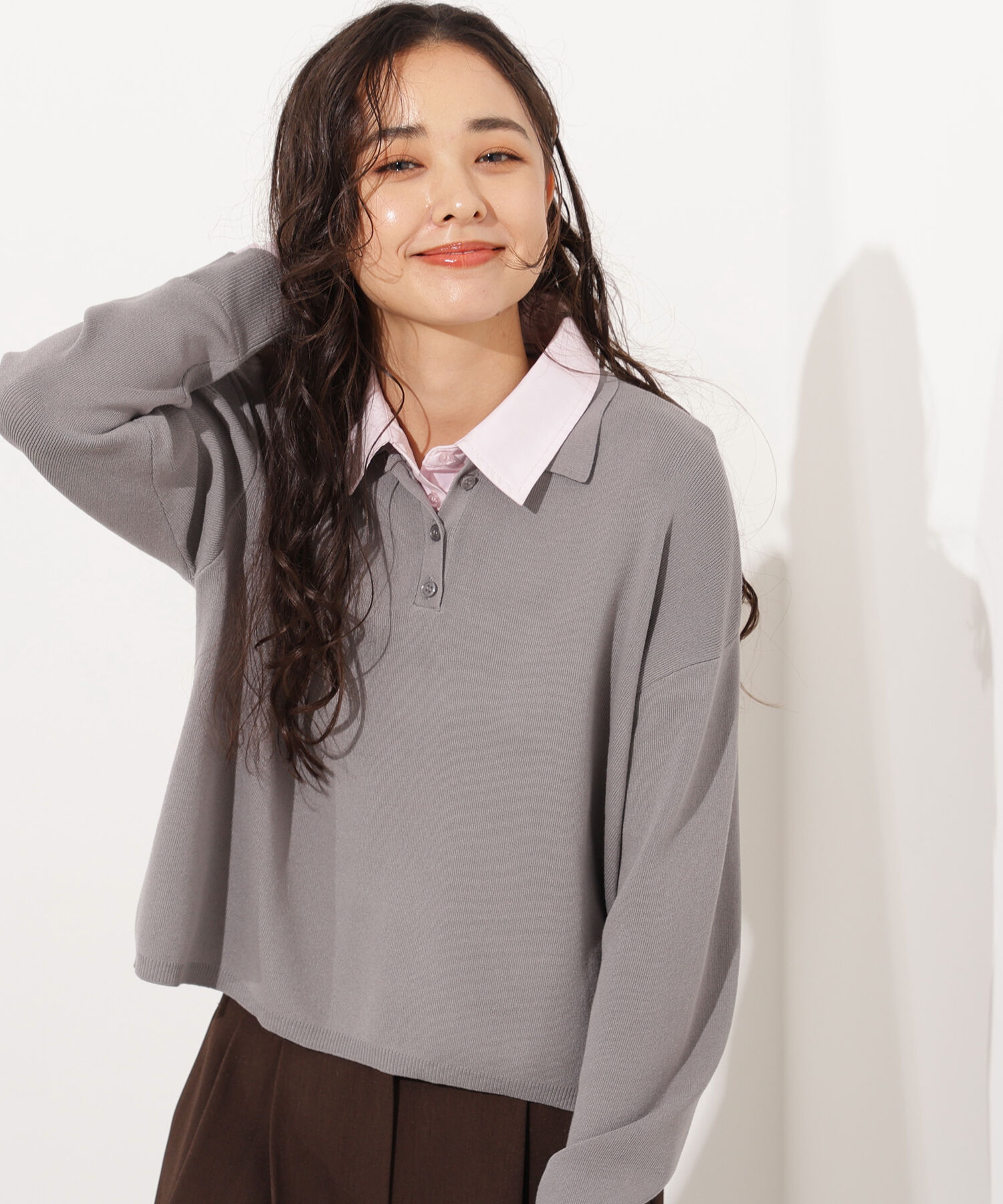  「シャツレイヤード風ニット」|ニット・セーター|