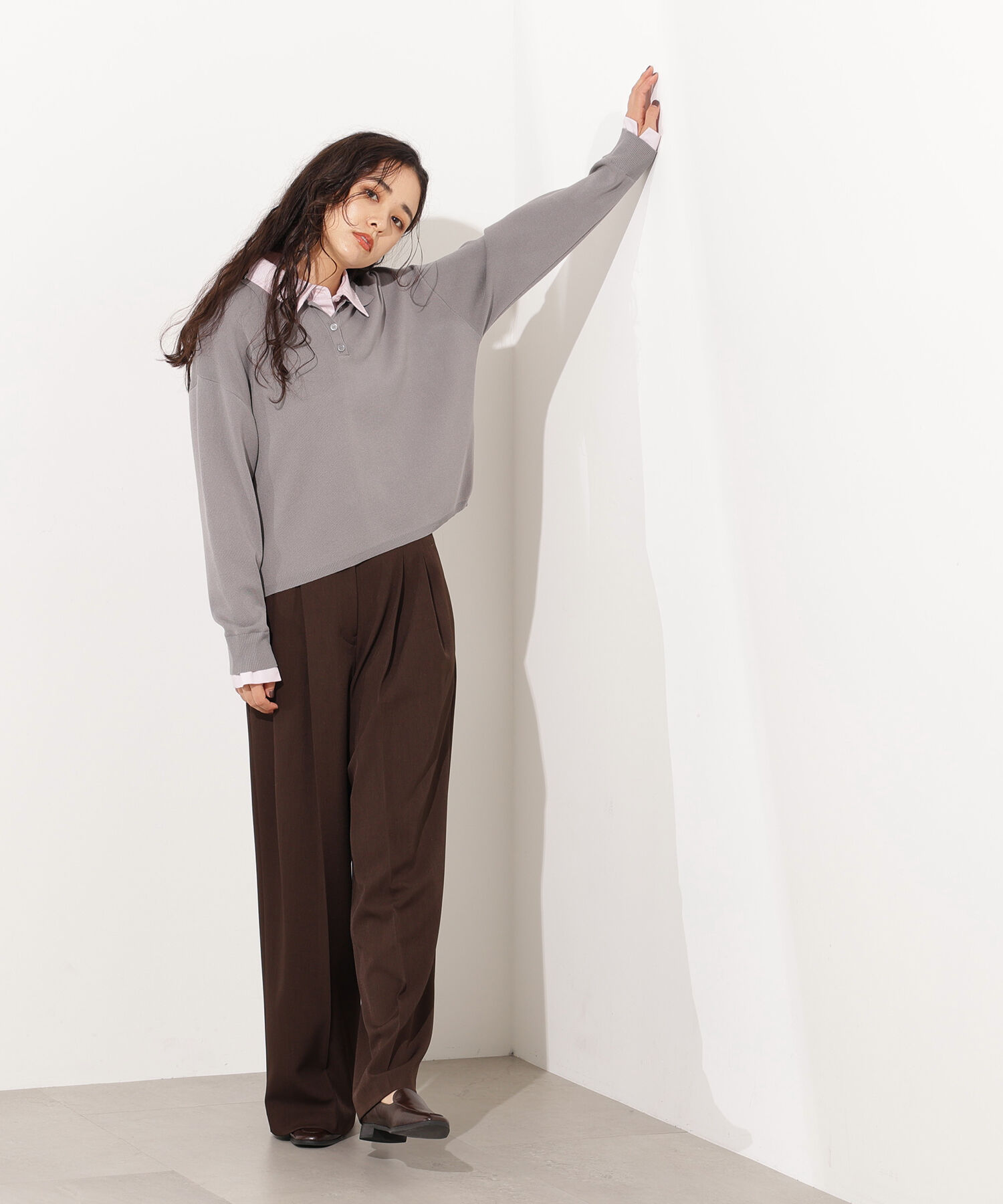  「シャツレイヤード風ニット」|ニット・セーター|