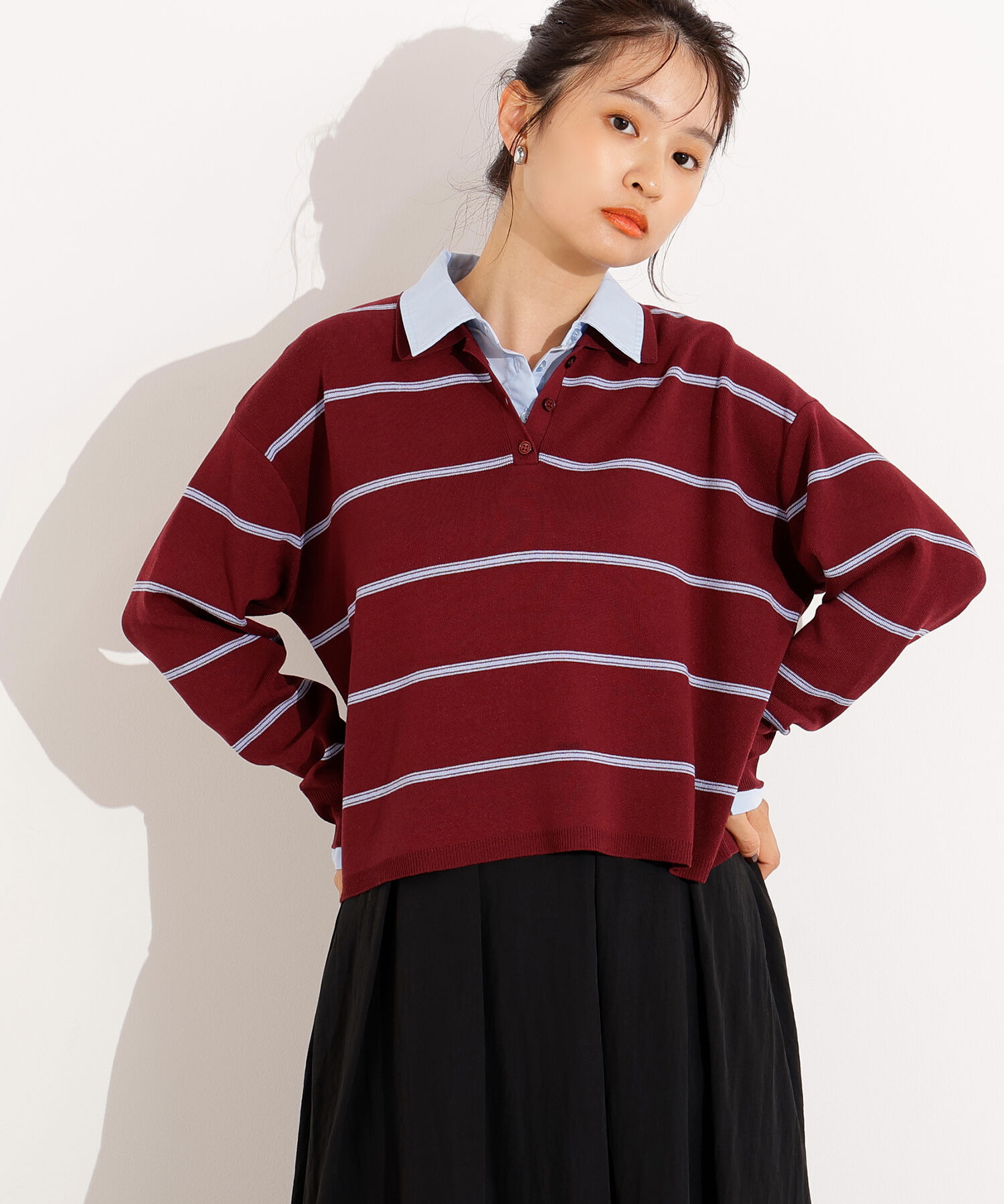  「シャツレイヤード風ニット」|ニット・セーター|