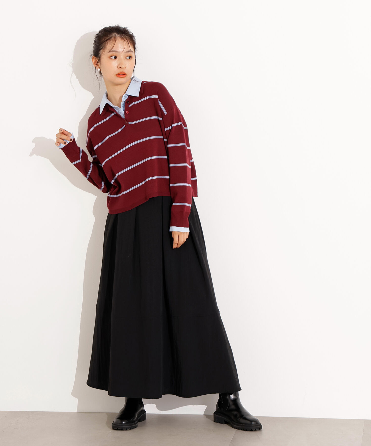  「シャツレイヤード風ニット」|ニット・セーター|