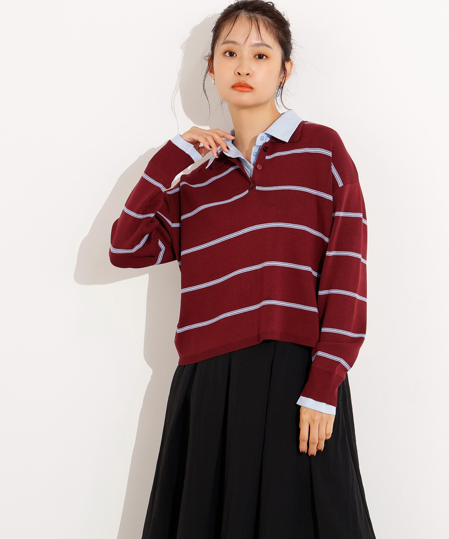  「シャツレイヤード風ニット」|ニット・セーター|