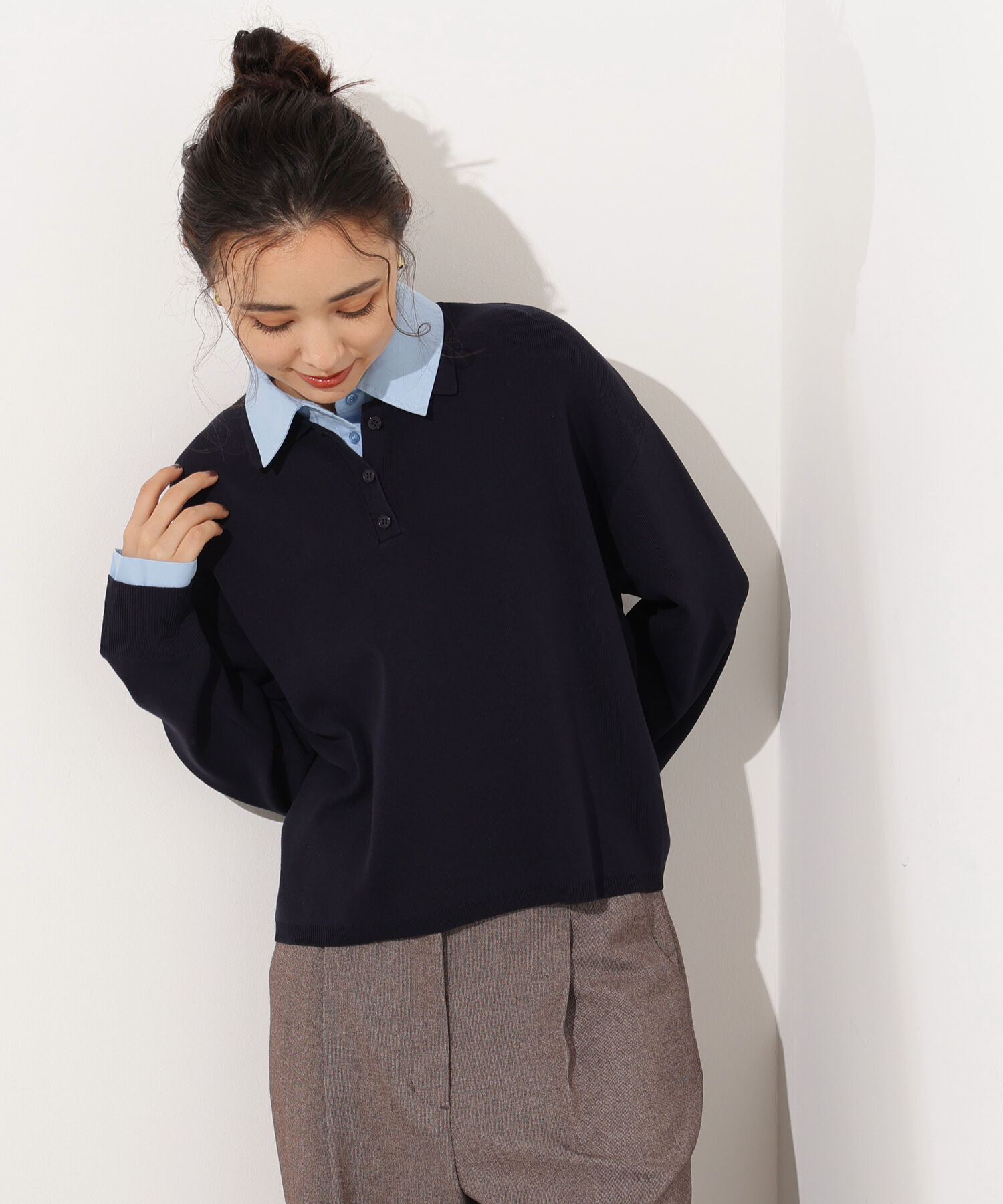  「シャツレイヤード風ニット」|ニット・セーター|