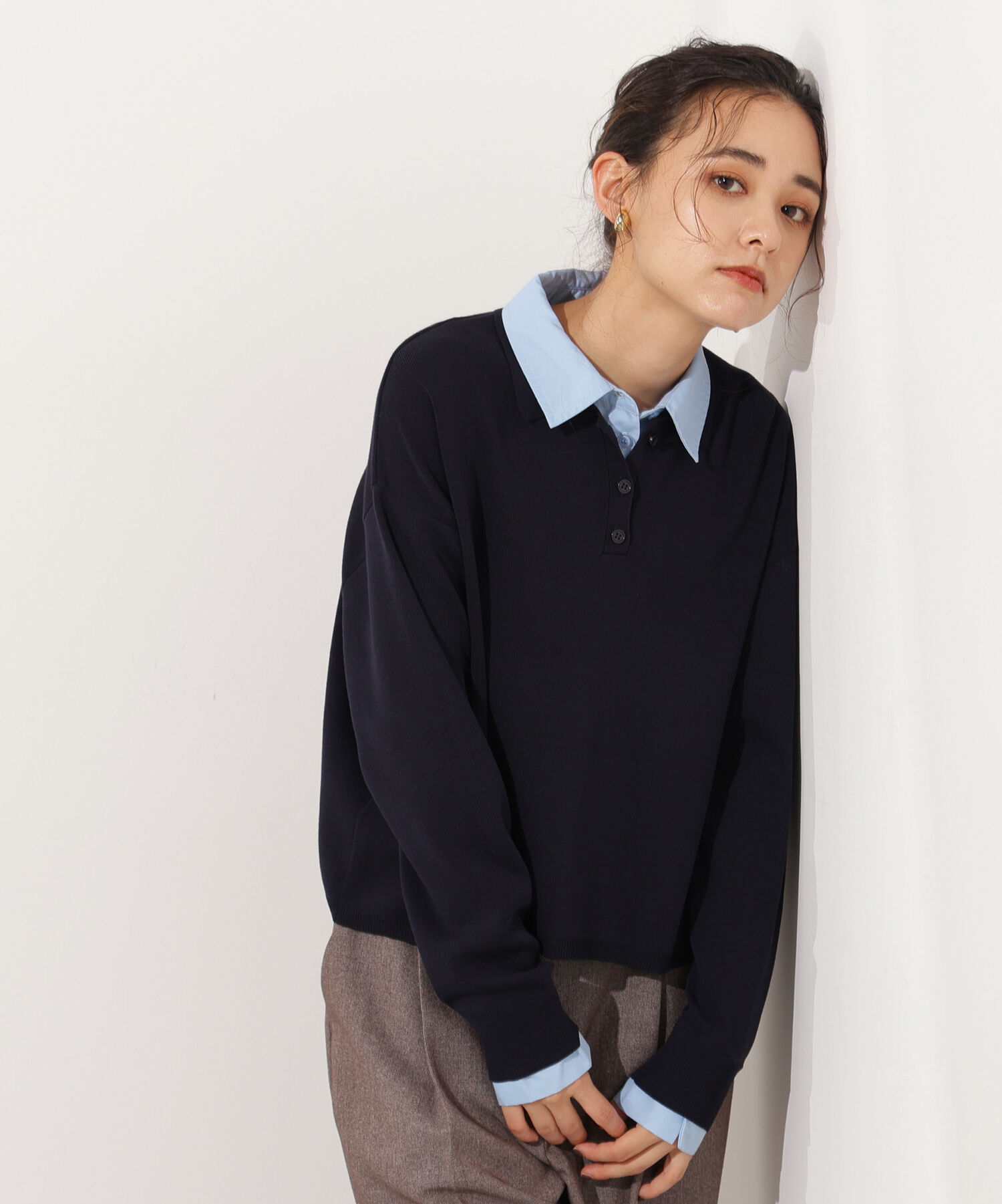  「シャツレイヤード風ニット」|ニット・セーター|