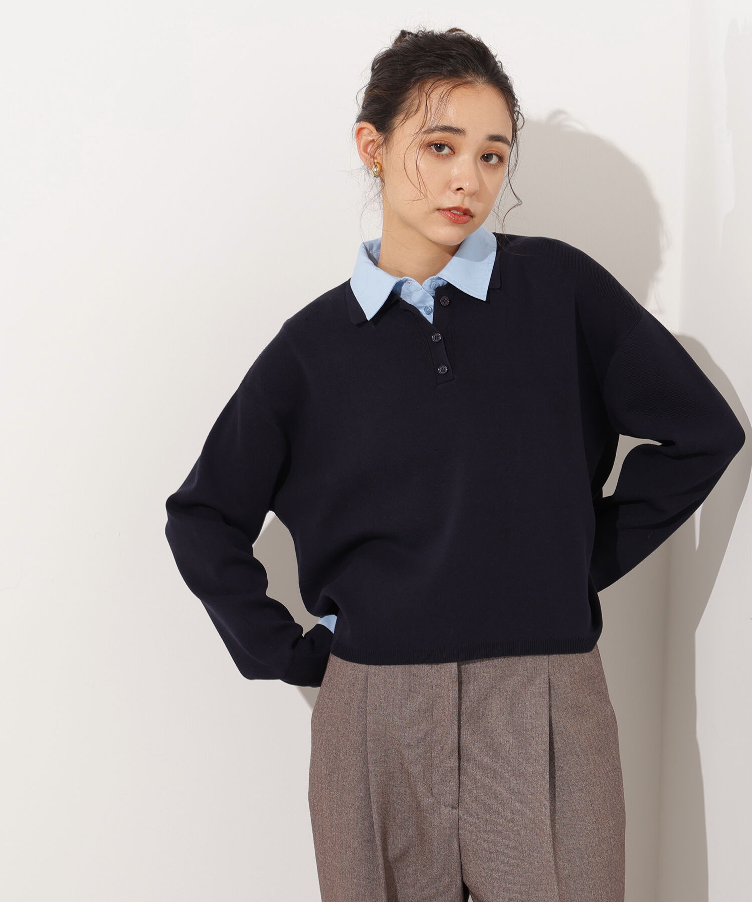  「シャツレイヤード風ニット」|ニット・セーター|