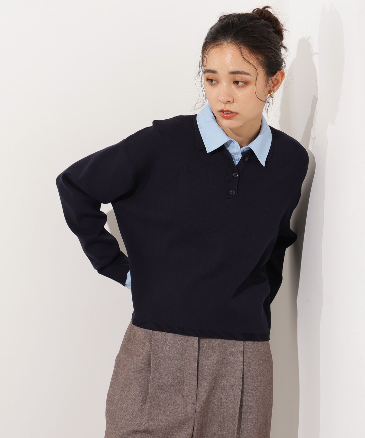  「シャツレイヤード風ニット」|ニット・セーター|