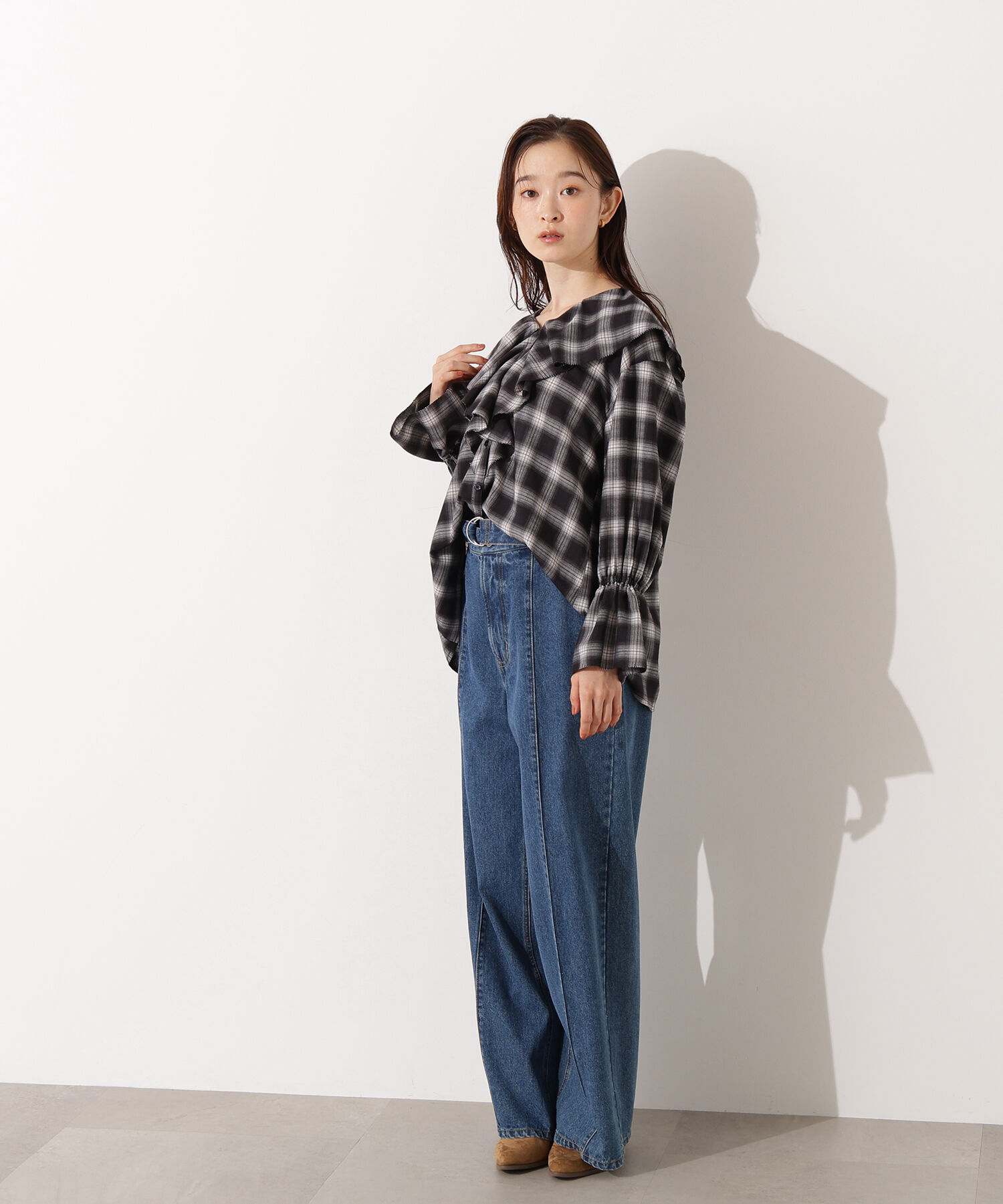  「チェックラッフルブラウス」|シャツ・ブラウス|
