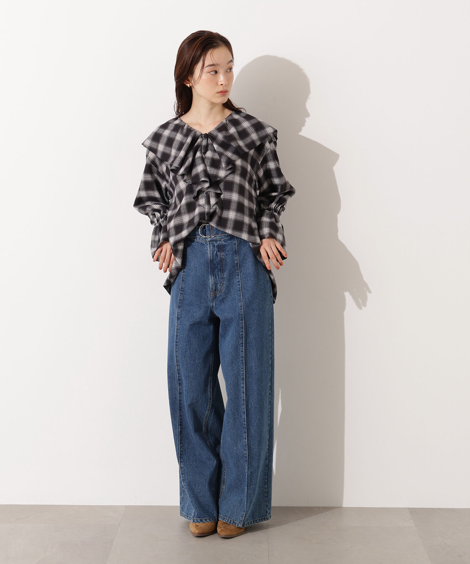  「チェックラッフルブラウス」|シャツ・ブラウス|