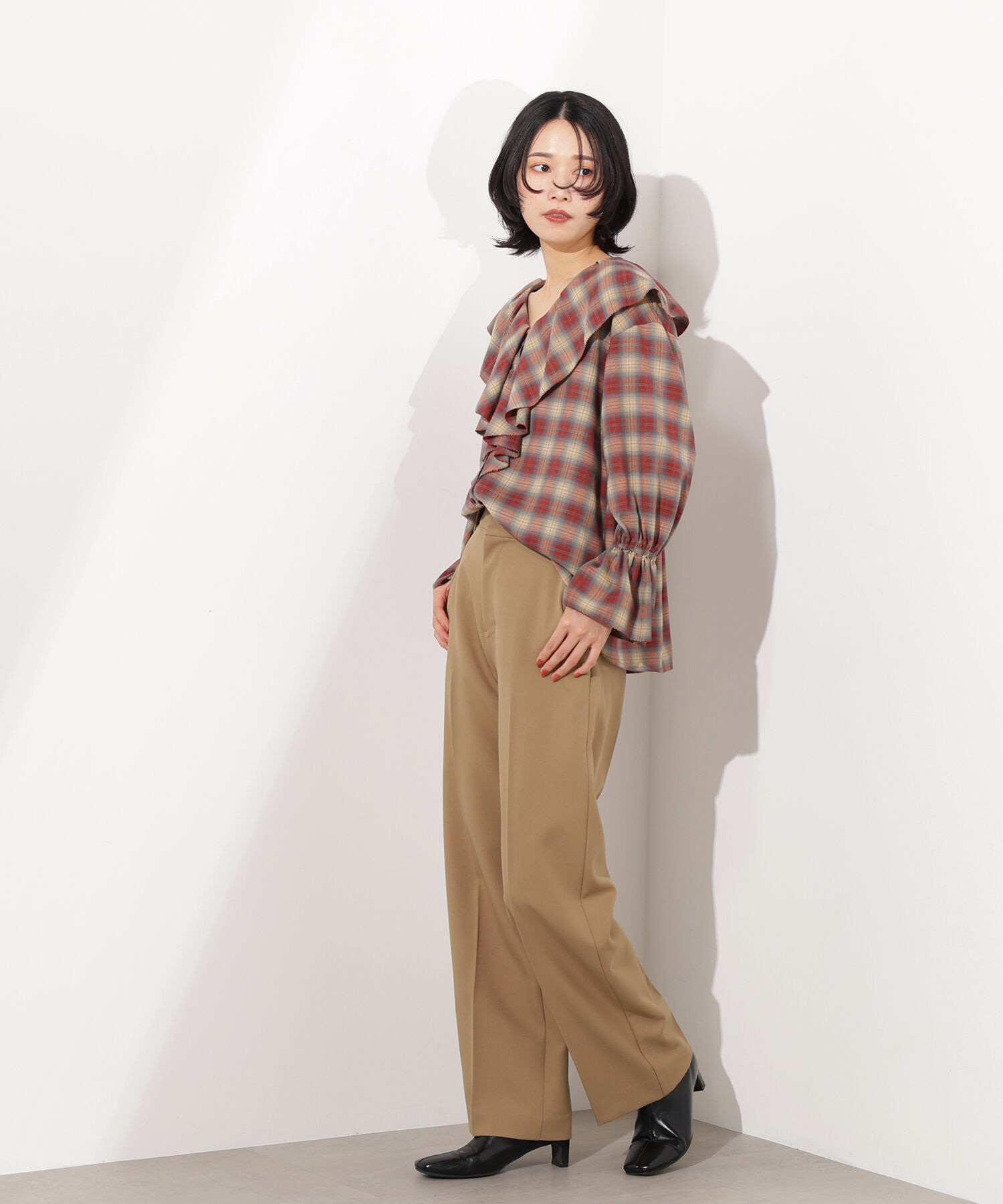  「チェックラッフルブラウス」|シャツ・ブラウス|