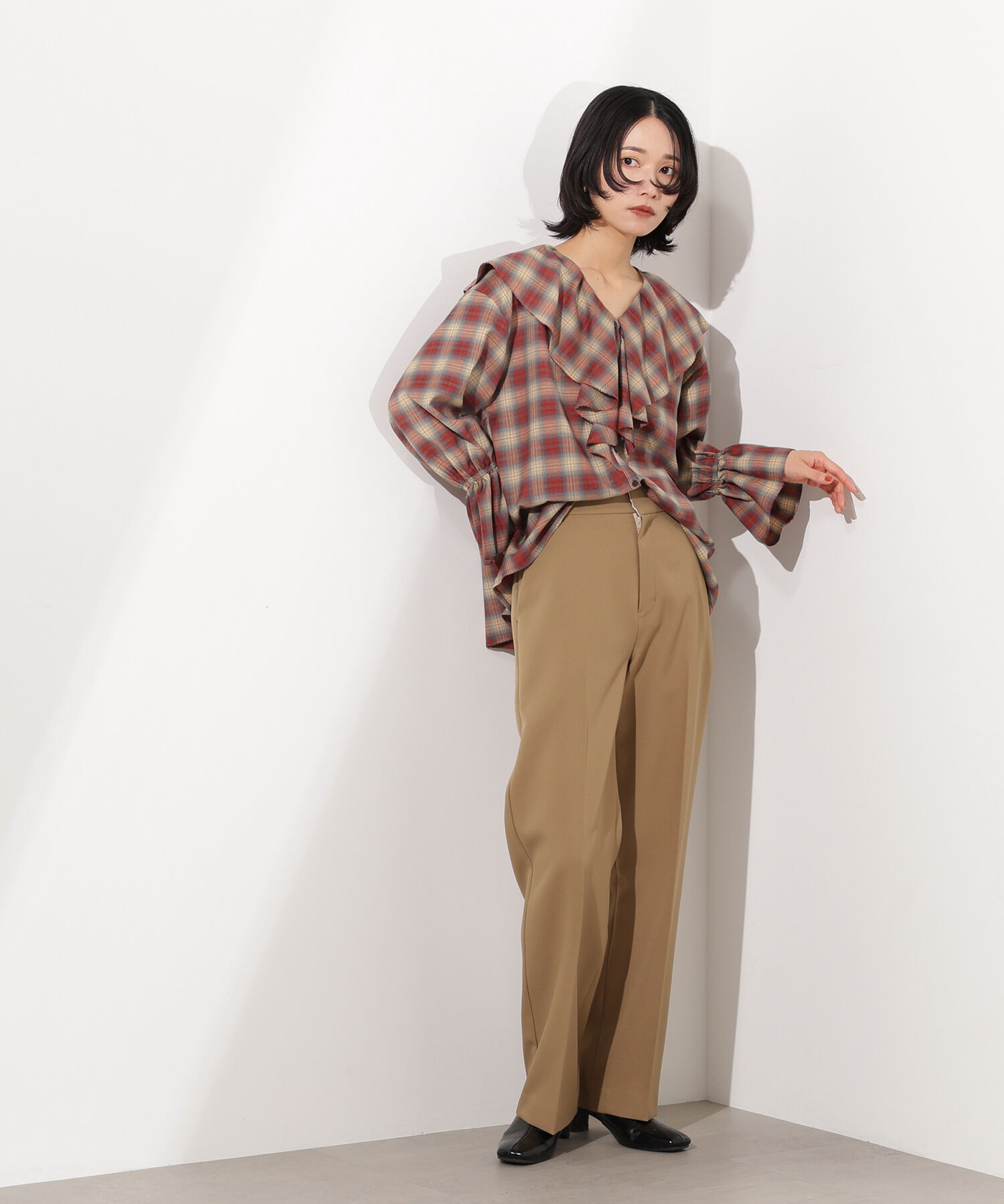  「チェックラッフルブラウス」|シャツ・ブラウス|