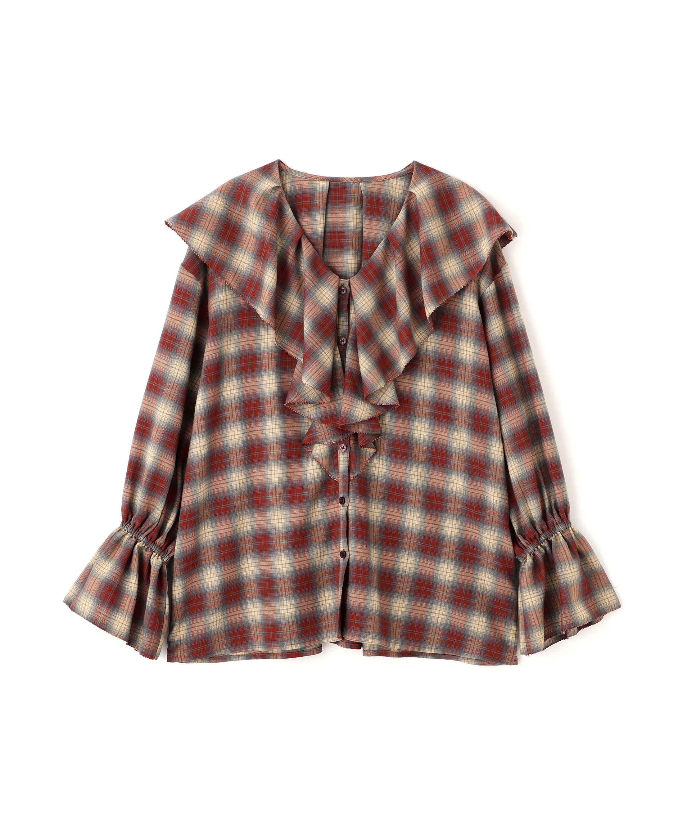  「チェックラッフルブラウス」|シャツ・ブラウス|