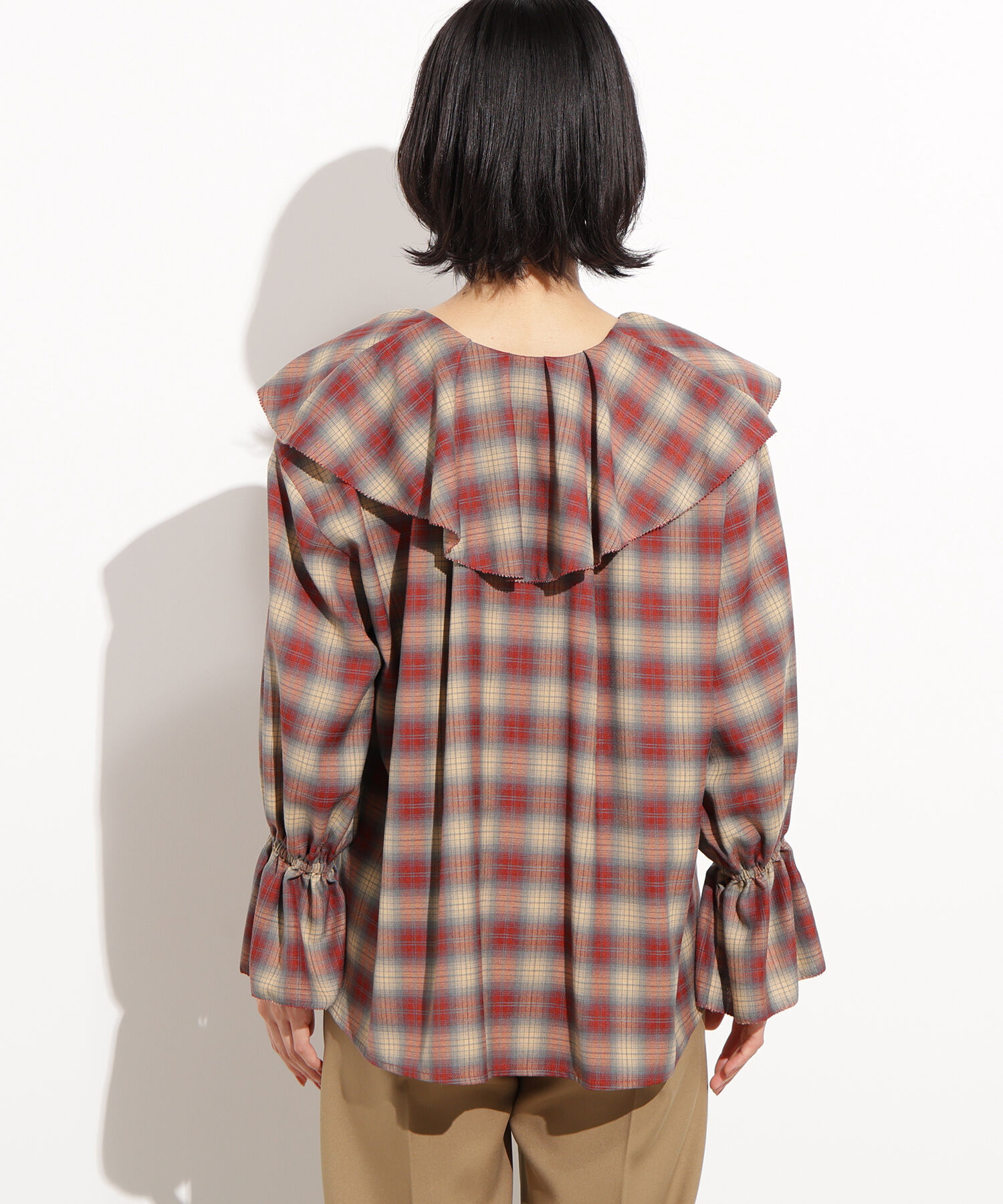  「チェックラッフルブラウス」|シャツ・ブラウス|