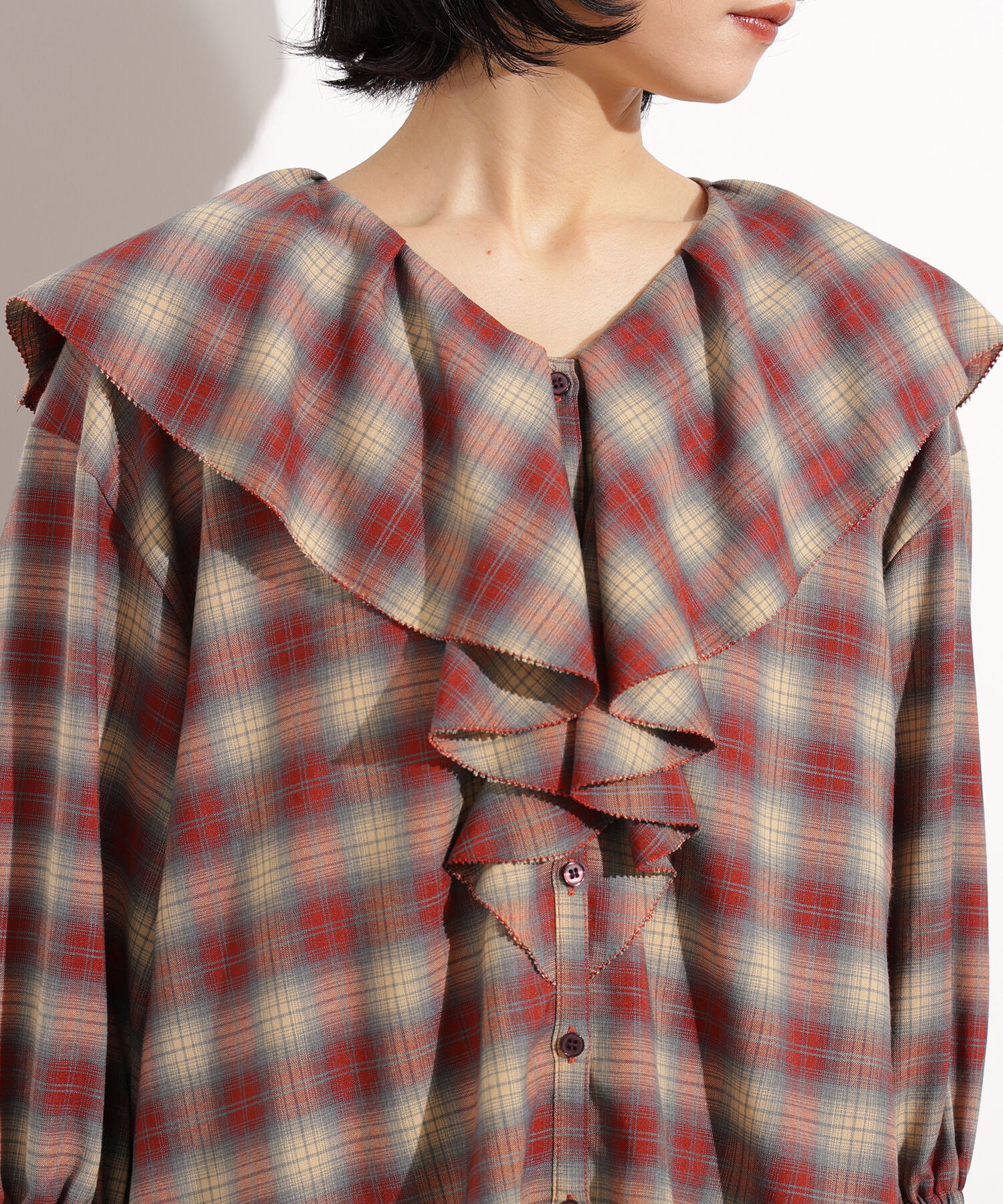  「チェックラッフルブラウス」|シャツ・ブラウス|