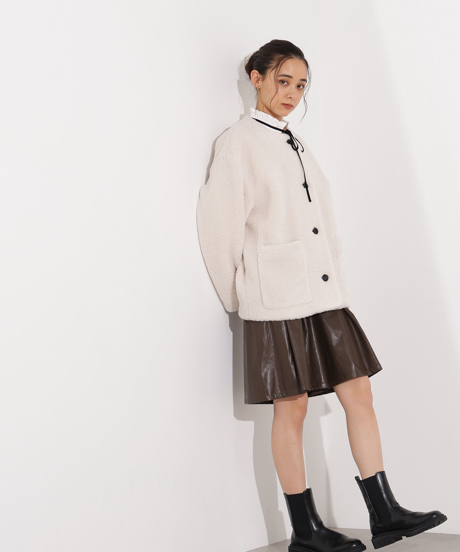  「ノーカラーボアブルゾン」|ブルゾン・スタジャン|