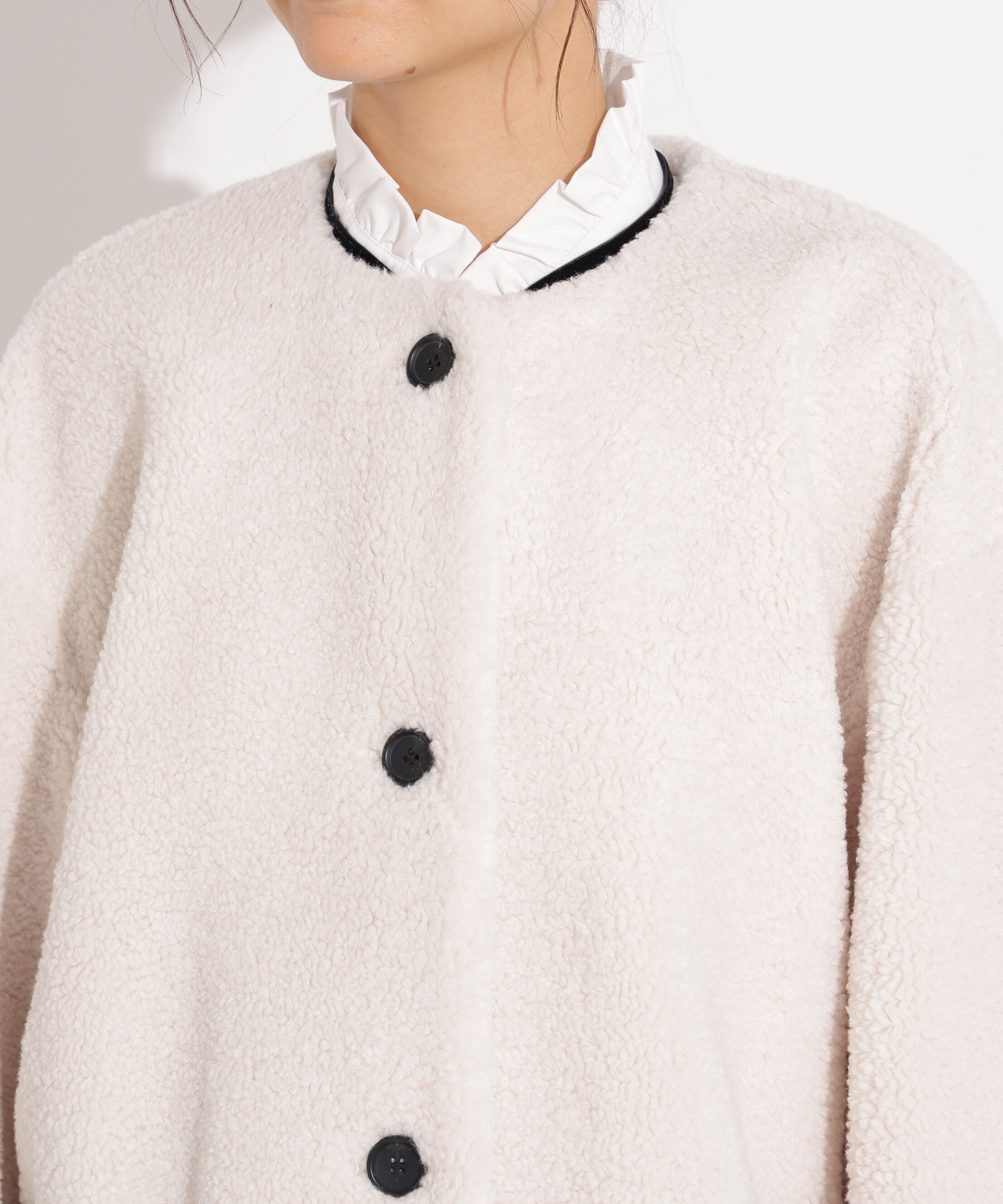  「ノーカラーボアブルゾン」|ブルゾン・スタジャン|