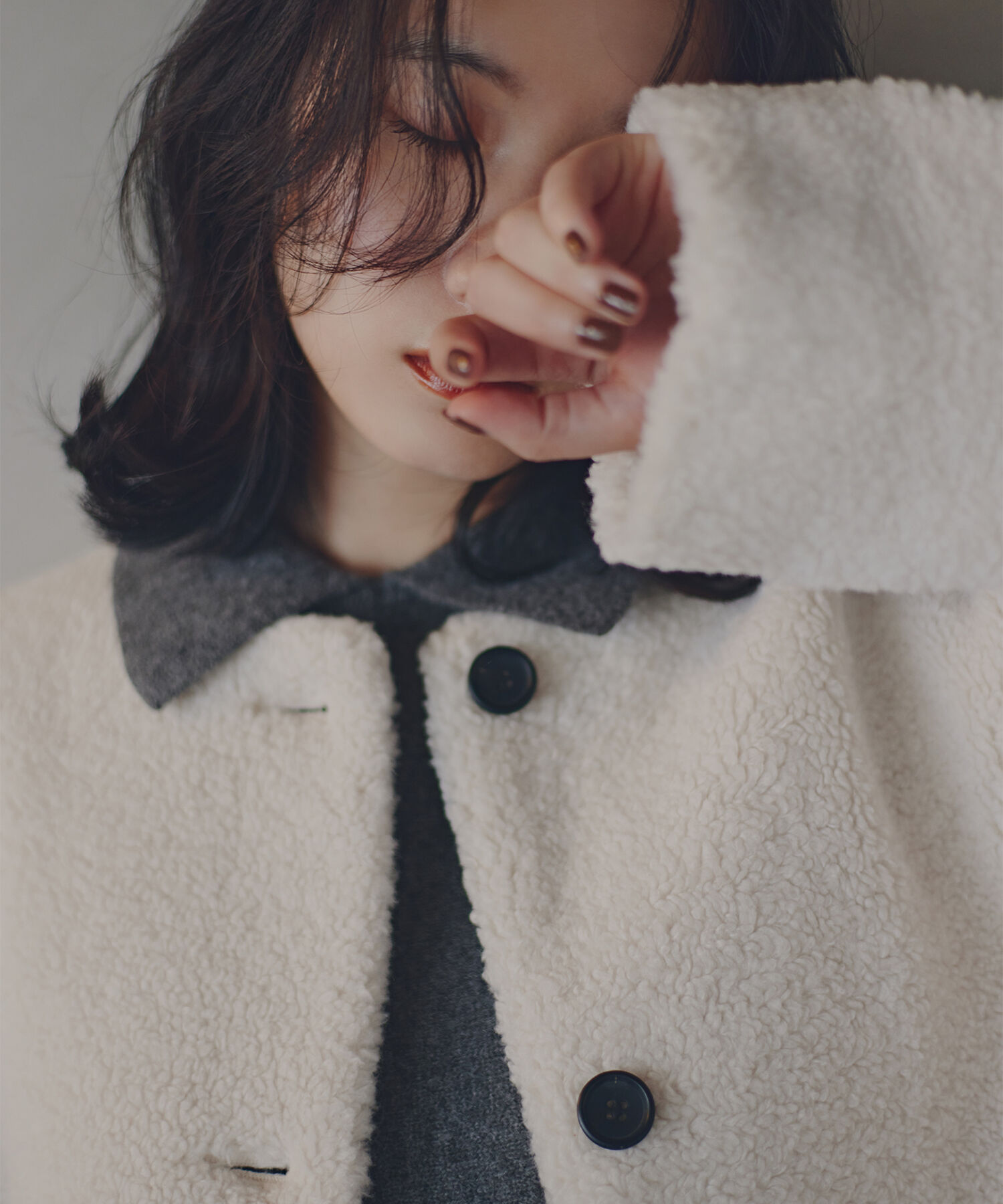  「ノーカラーボアブルゾン」|ブルゾン・スタジャン|