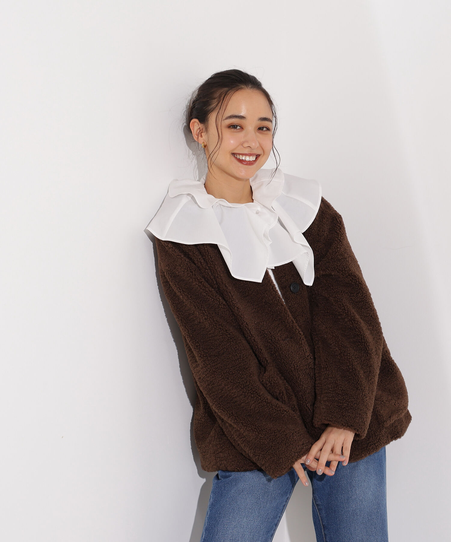  「ノーカラーボアブルゾン」|ブルゾン・スタジャン|