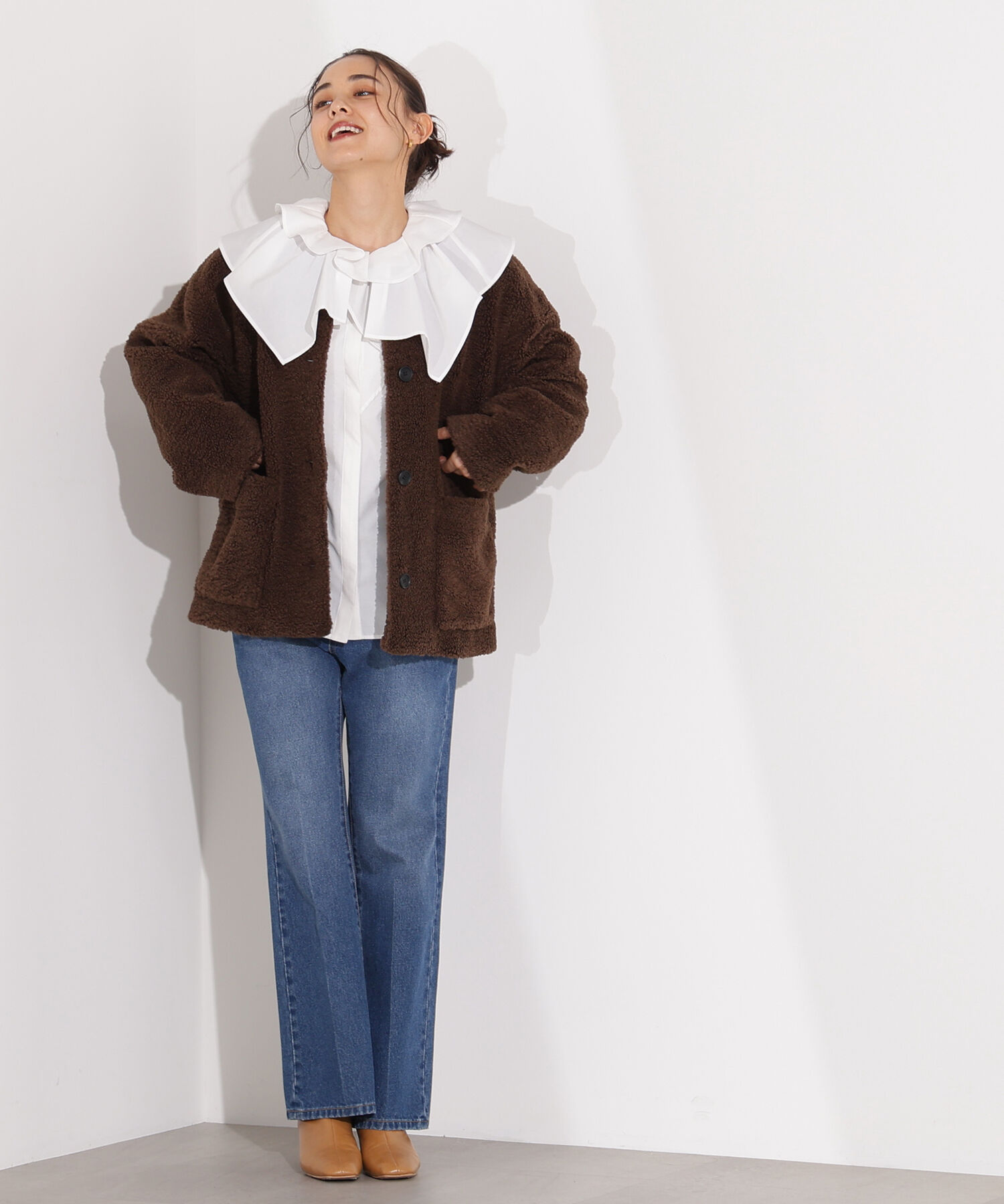  「ノーカラーボアブルゾン」|ブルゾン・スタジャン|