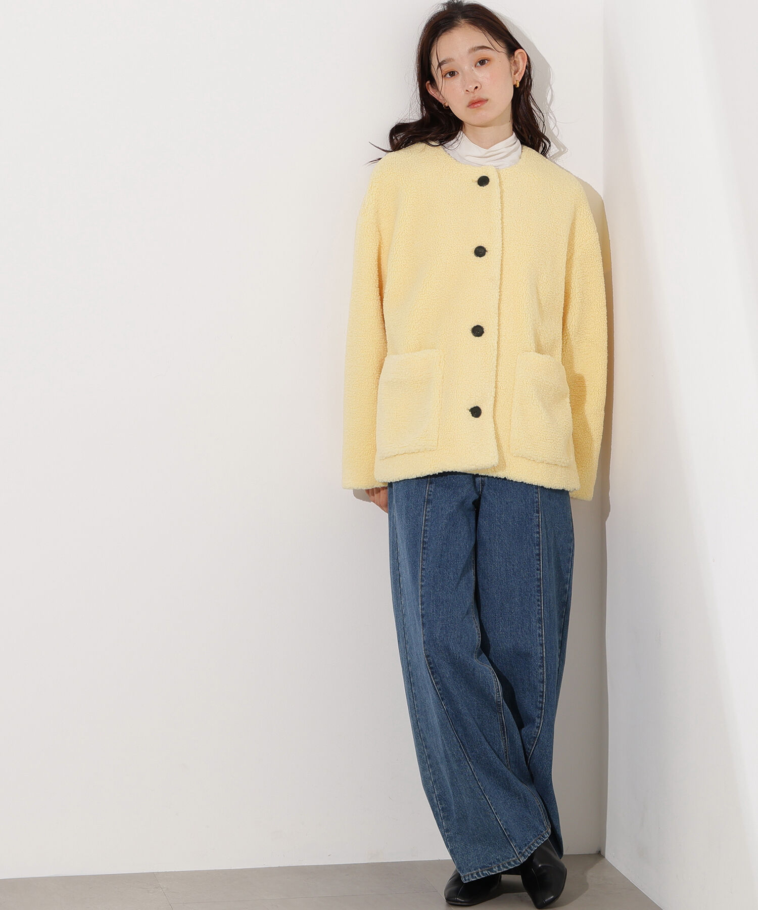  「ノーカラーボアブルゾン」|ブルゾン・スタジャン|