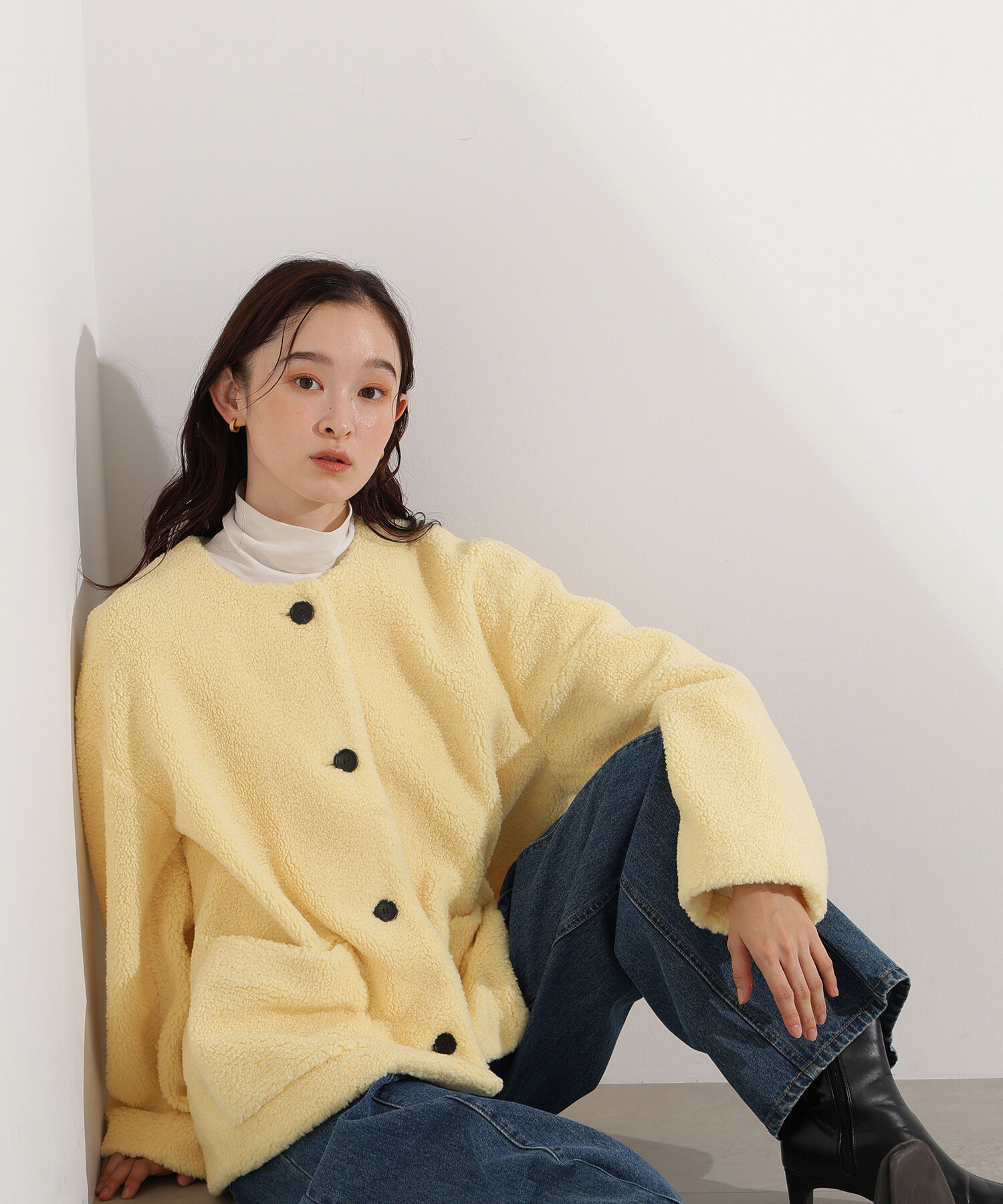  「ノーカラーボアブルゾン」|ブルゾン・スタジャン|