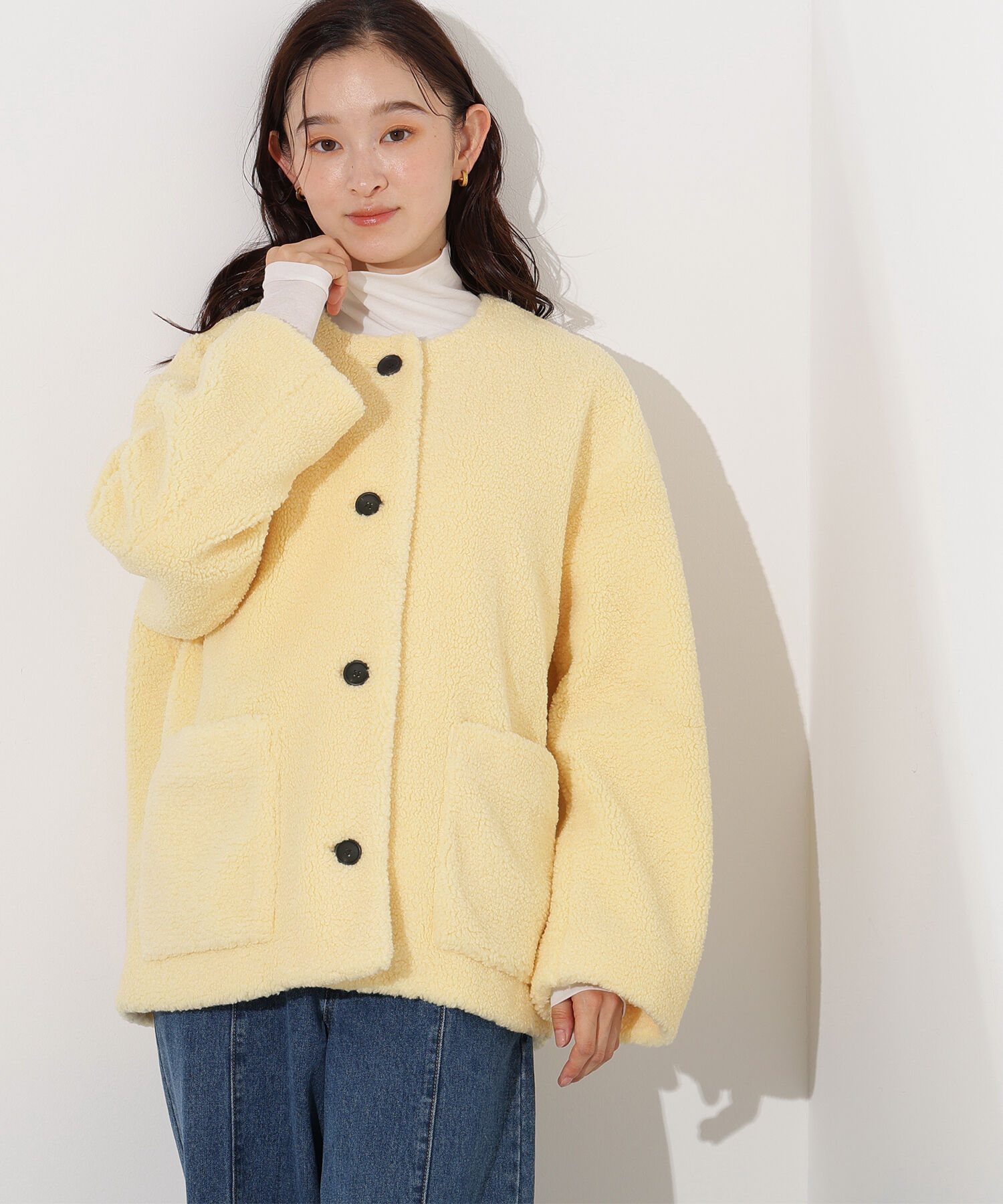  「ノーカラーボアブルゾン」|ブルゾン・スタジャン|