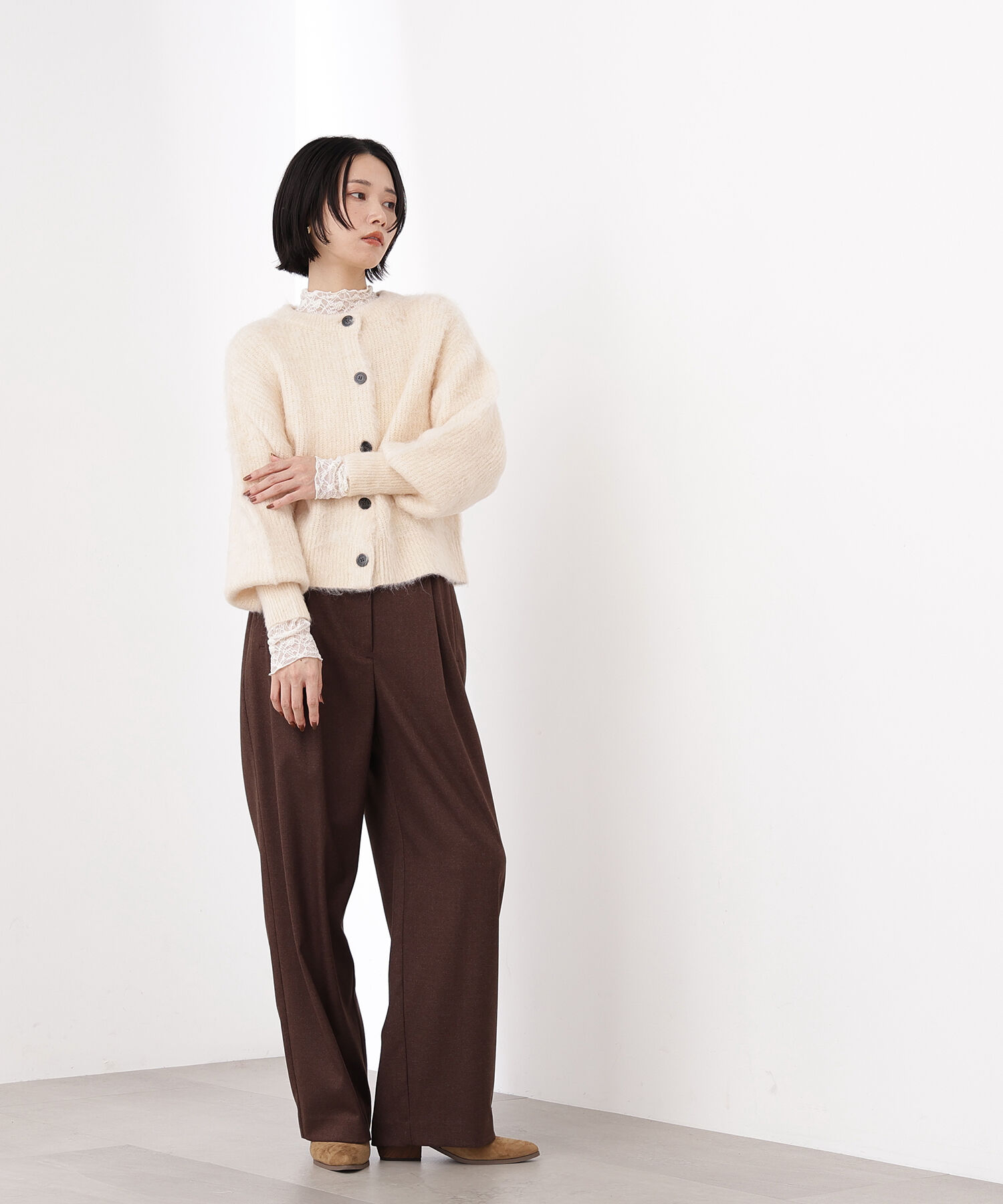  「クルーネックフェザーカーディガン」|ニット・セーター|