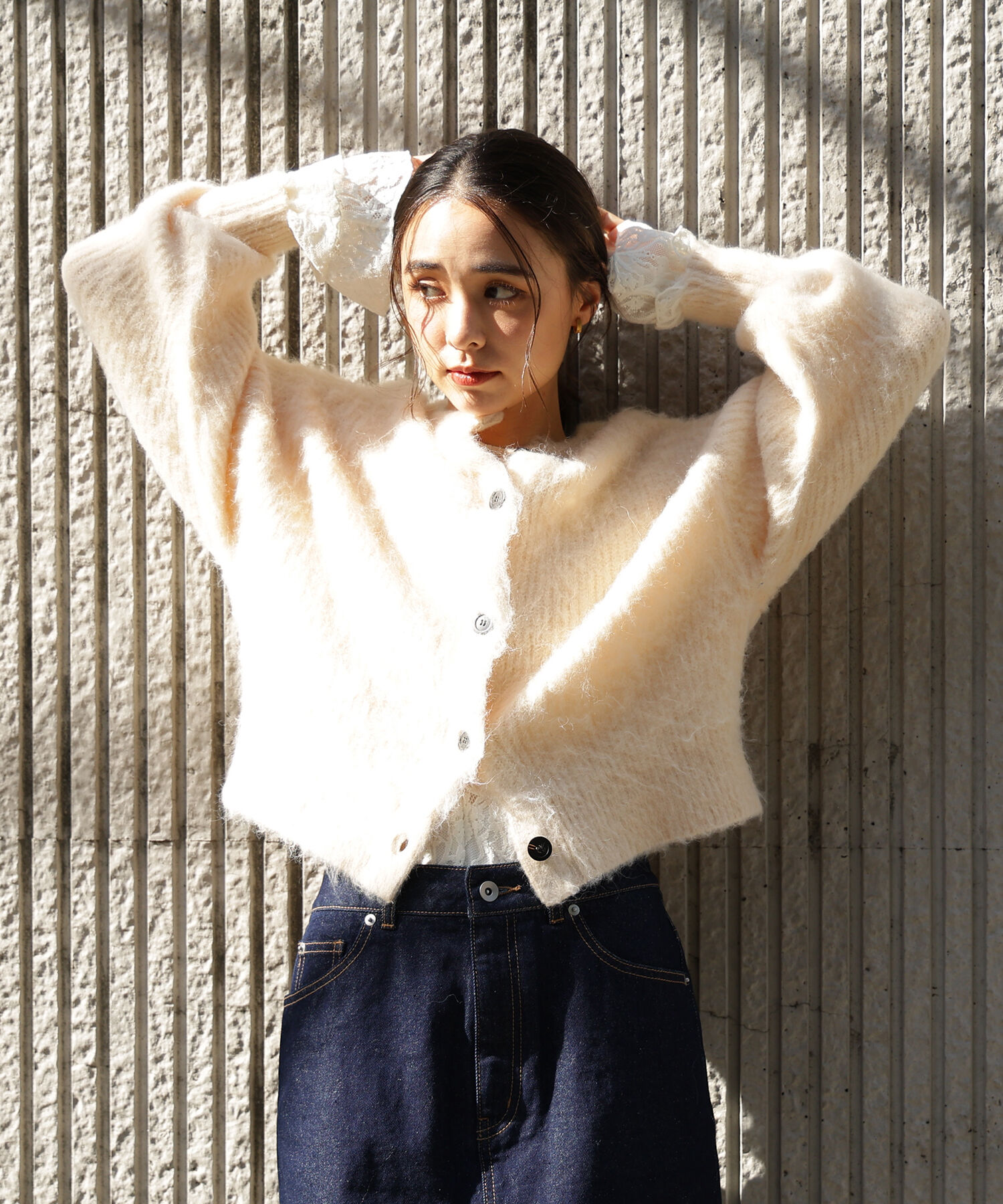  「クルーネックフェザーカーディガン」|ニット・セーター|