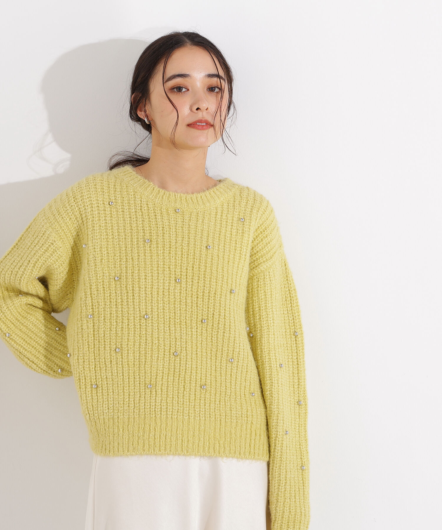  「スタッズ畦ニット」|ニット・セーター|イエロー
