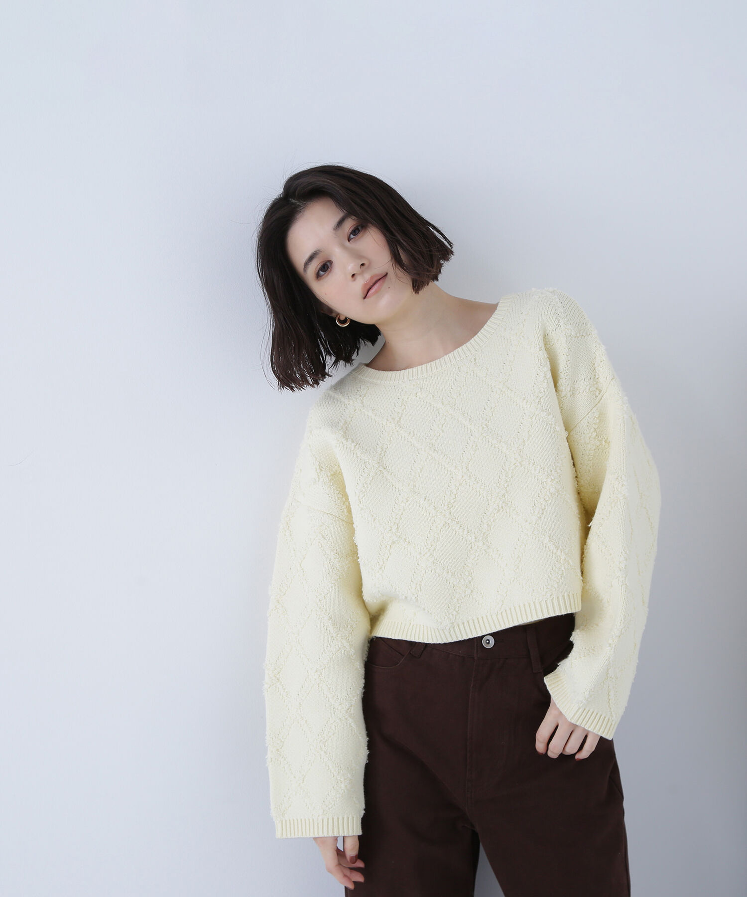  「ダイヤ柄クロップドニット」|ニット・セーター|