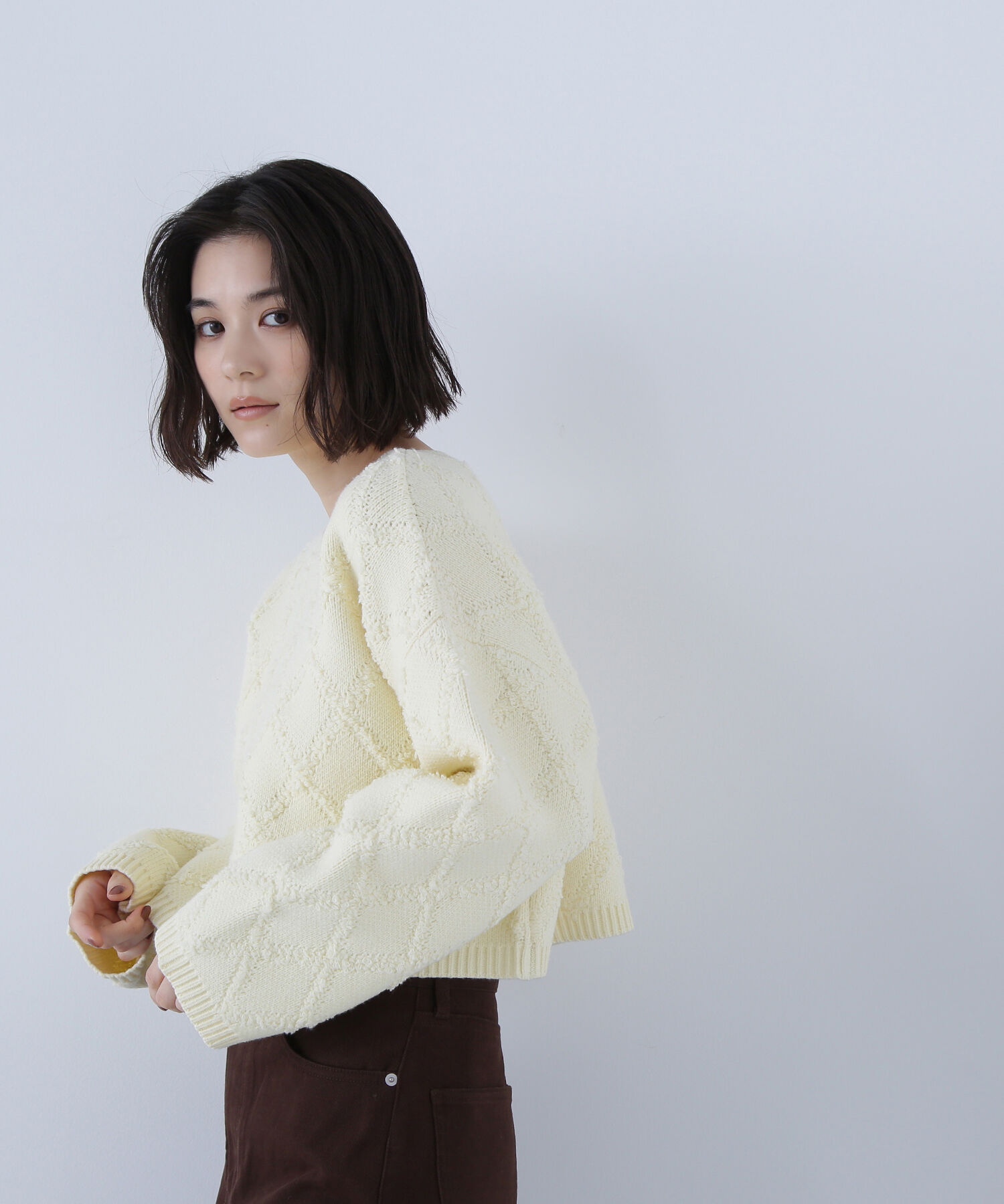  「ダイヤ柄クロップドニット」|ニット・セーター|