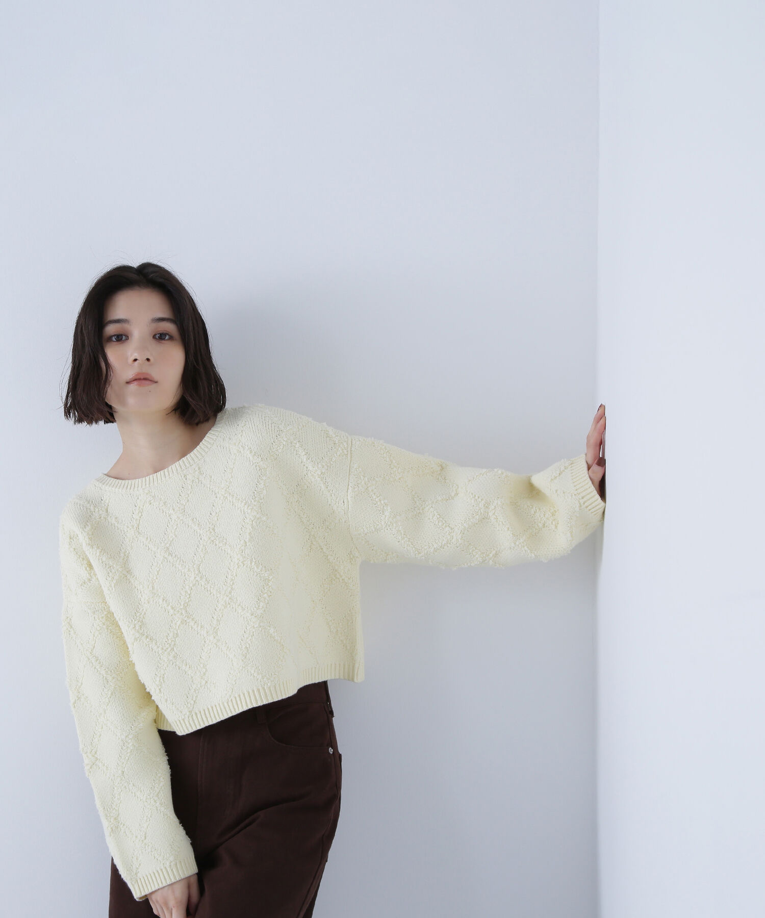 「ダイヤ柄クロップドニット」|ニット・セーター|