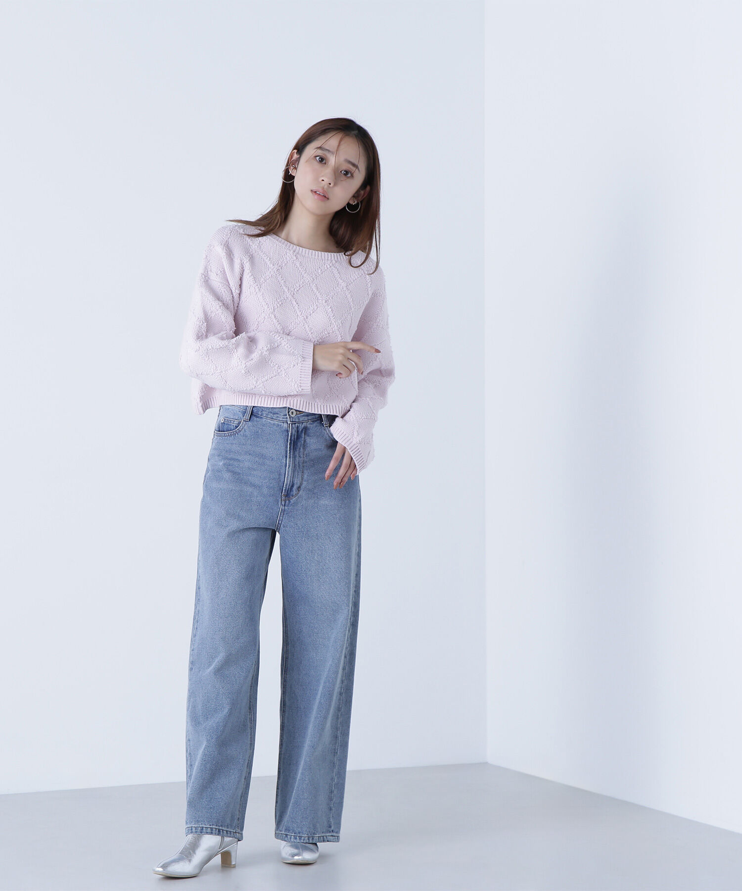  「ダイヤ柄クロップドニット」|ニット・セーター|