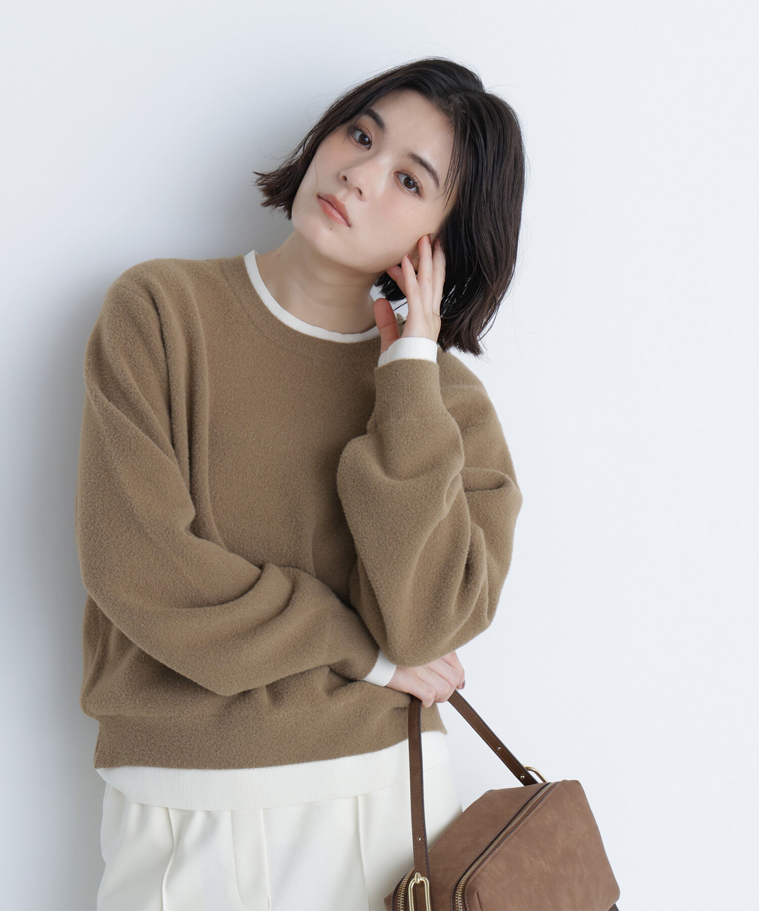  「ミニフェザーレイヤードライクニット」|ニット・セーター|キャメル1