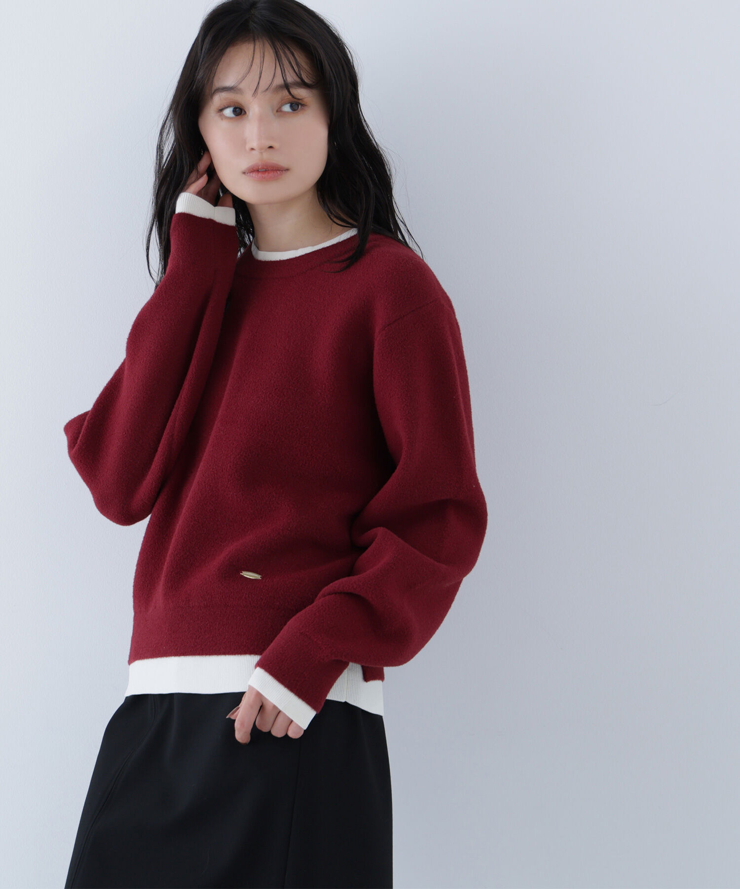  「ミニフェザーレイヤードライクニット」|ニット・セーター|バーガンディ1