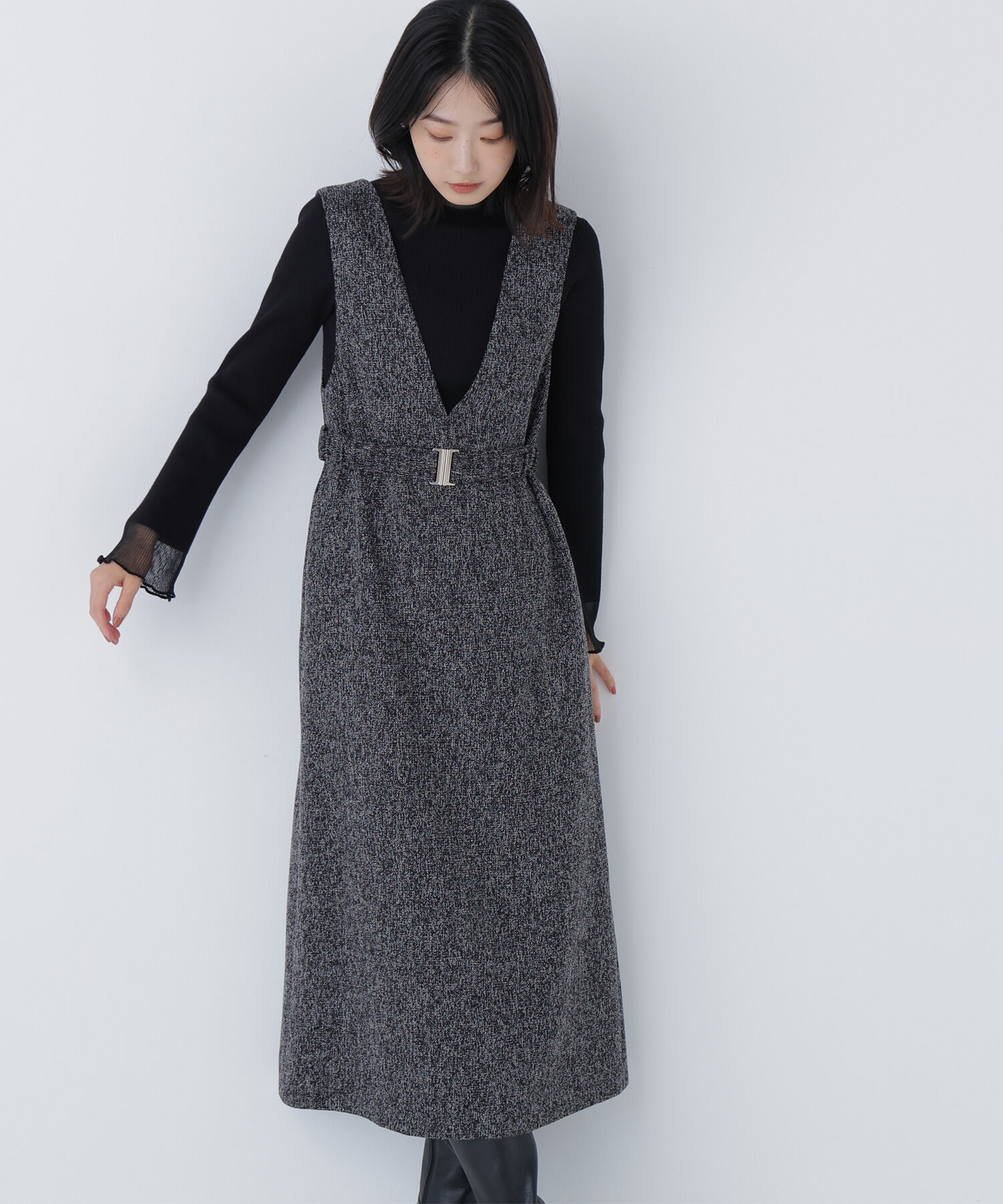  「ベルト付Vネックジャンスカ」|ワンピース|ブラックベー 2