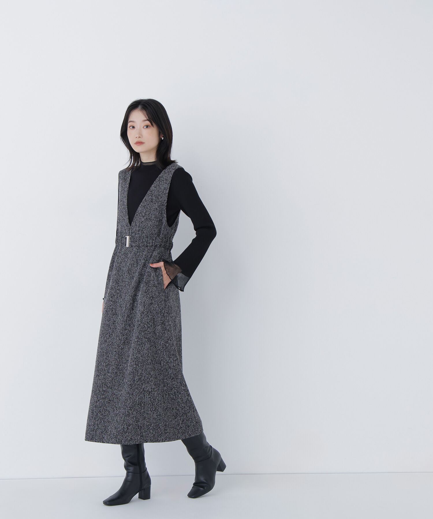  「ベルト付Vネックジャンスカ」|ワンピース|